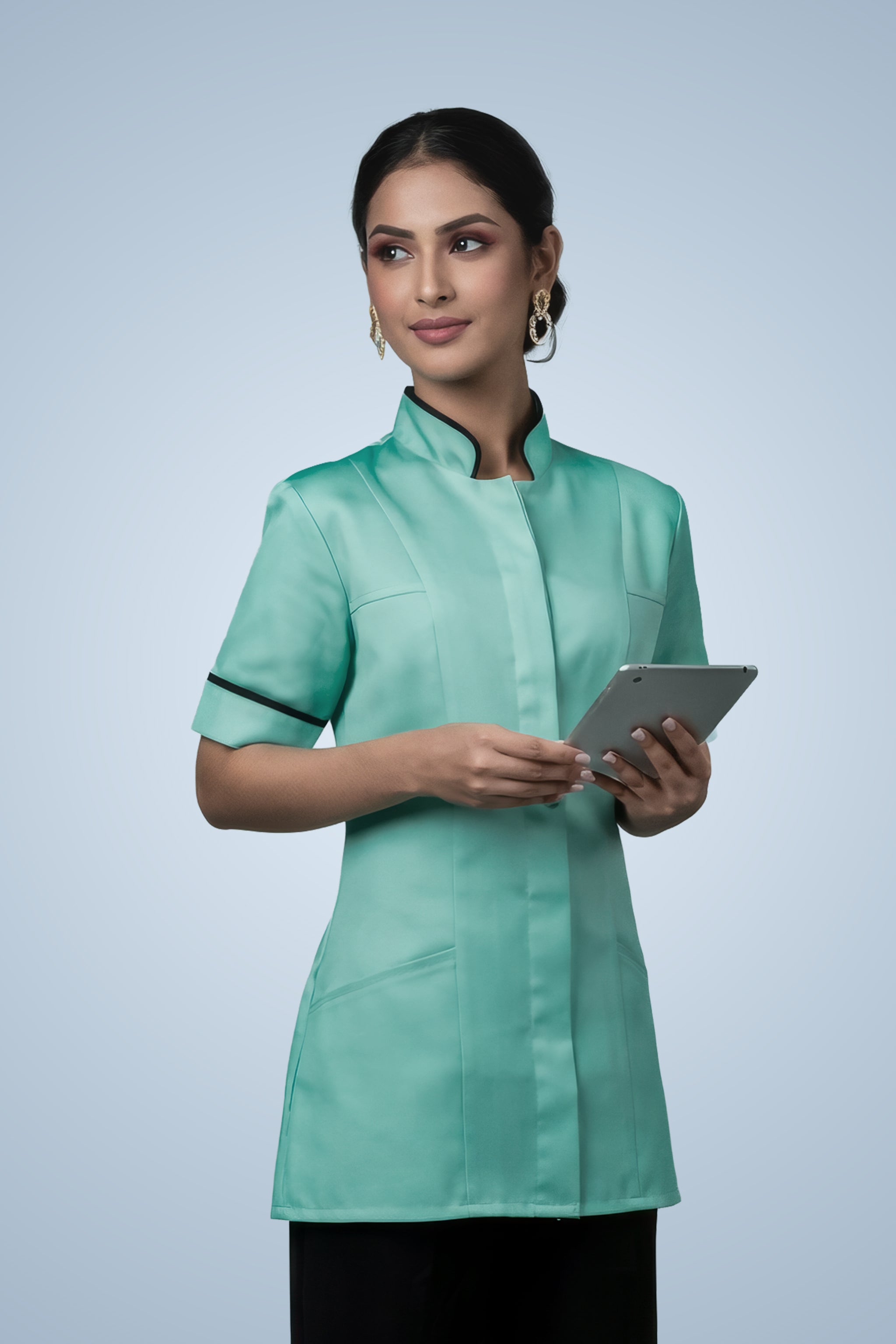 Brockley Mandarin Tunic - Aqua & Navy Blue