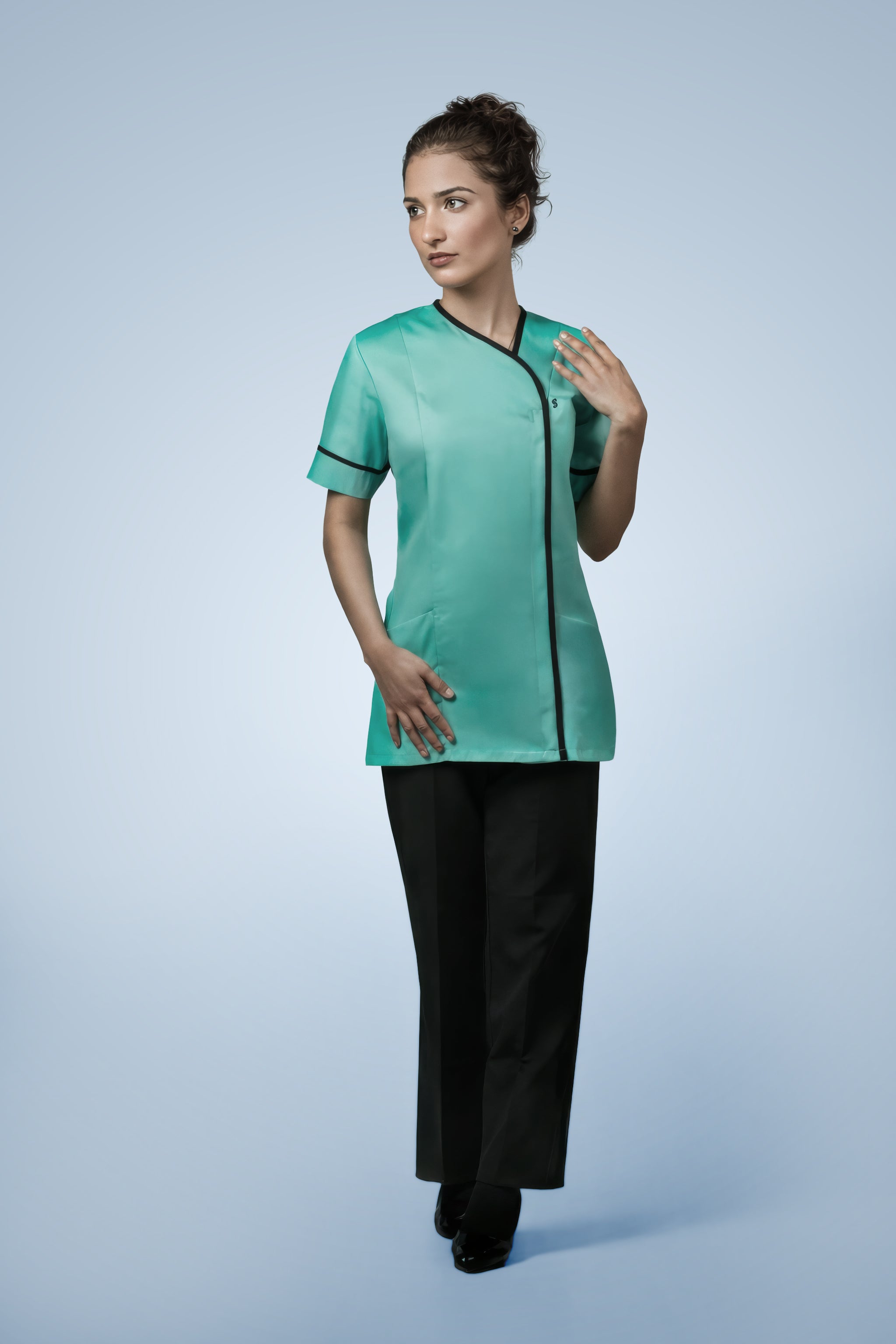 Lambeth Asymmetric Tunic - Aqua & Navy Blue