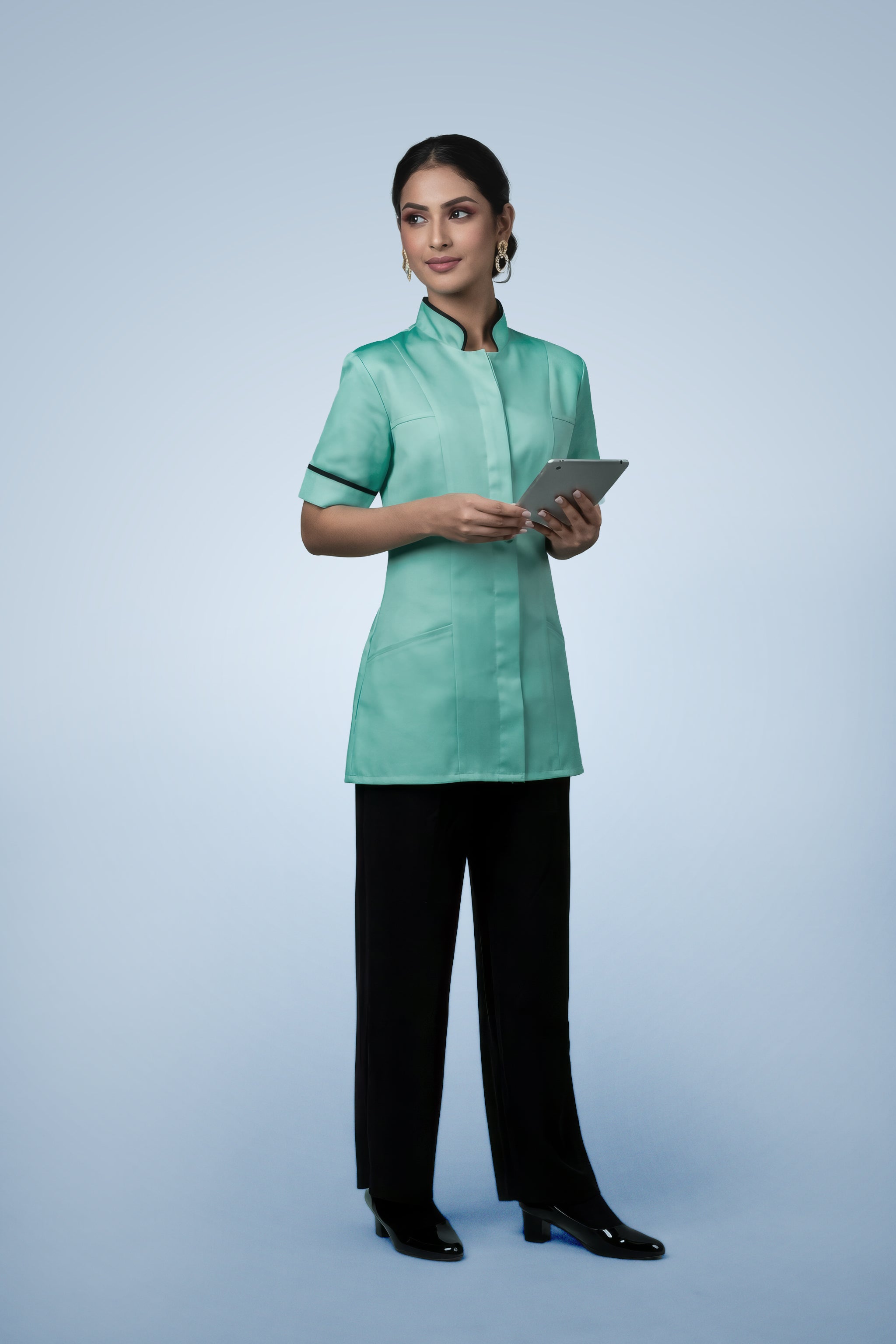 Brockley Mandarin Tunic - Aqua & Navy Blue