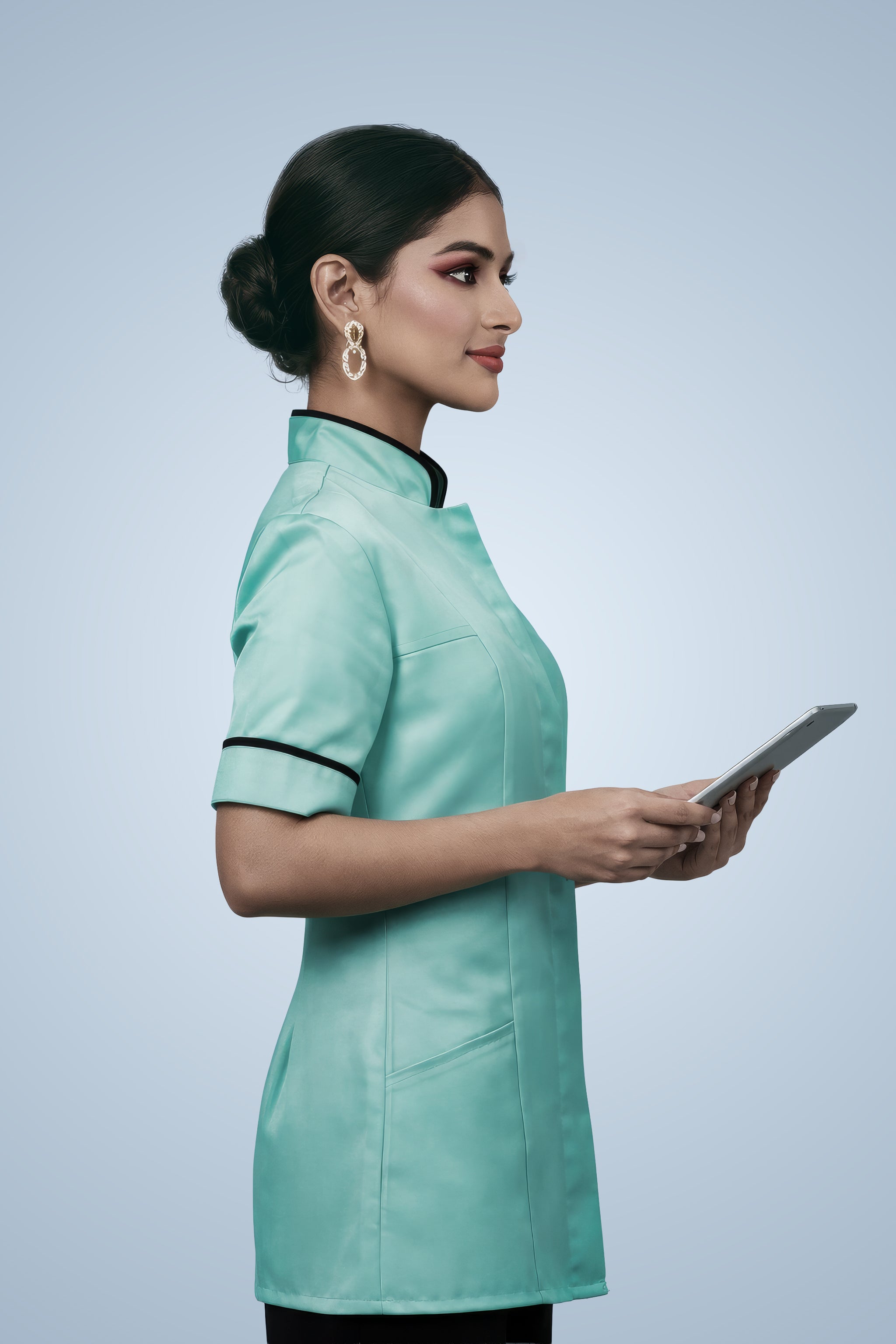 Brockley Mandarin Tunic - Aqua & Navy Blue