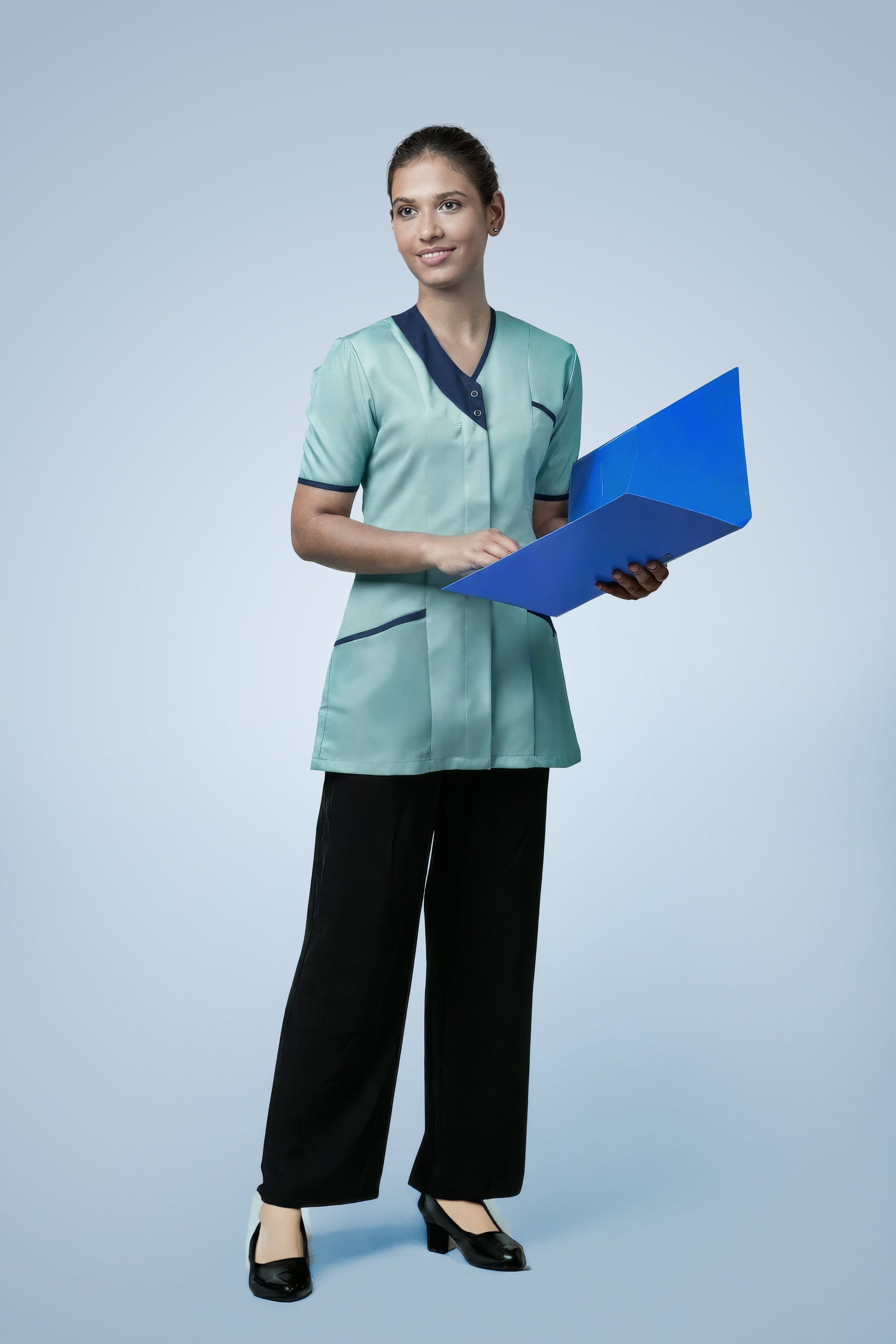 Belgravia Asymmetrical Tunic - Aqua & Navy Blue