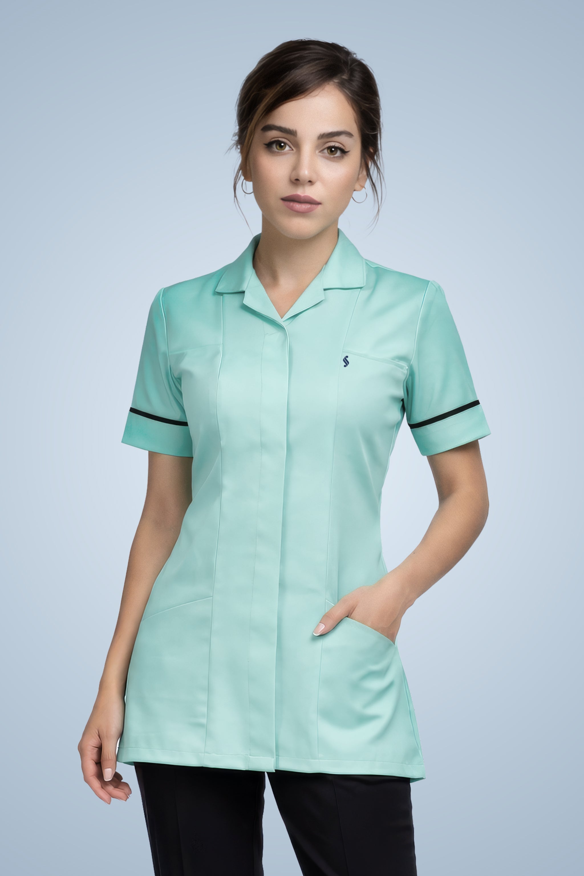 Leyton Classic Tunic - Aqua & Navy Blue