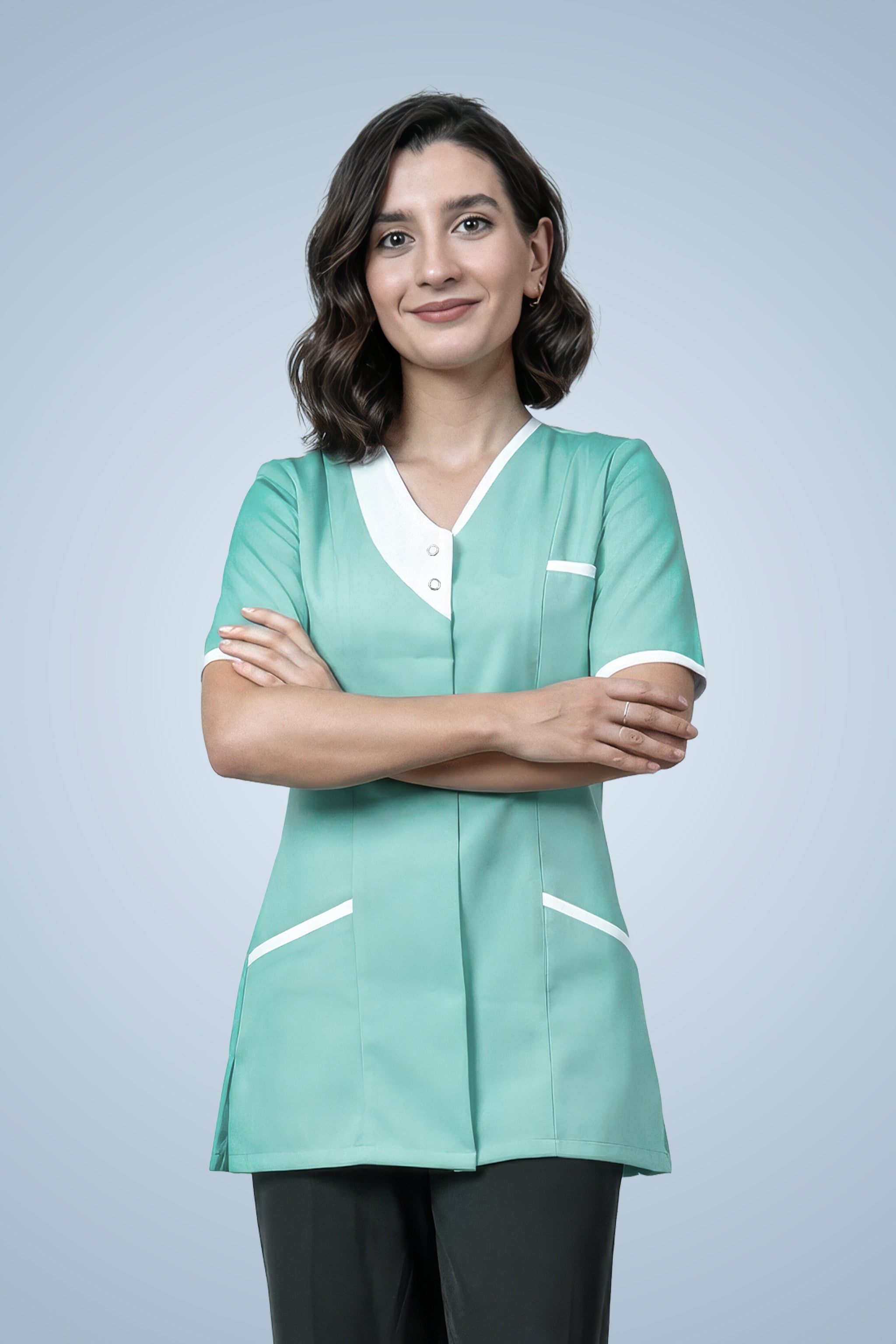 Belgravia Asymmetrical Tunic - Aqua & White