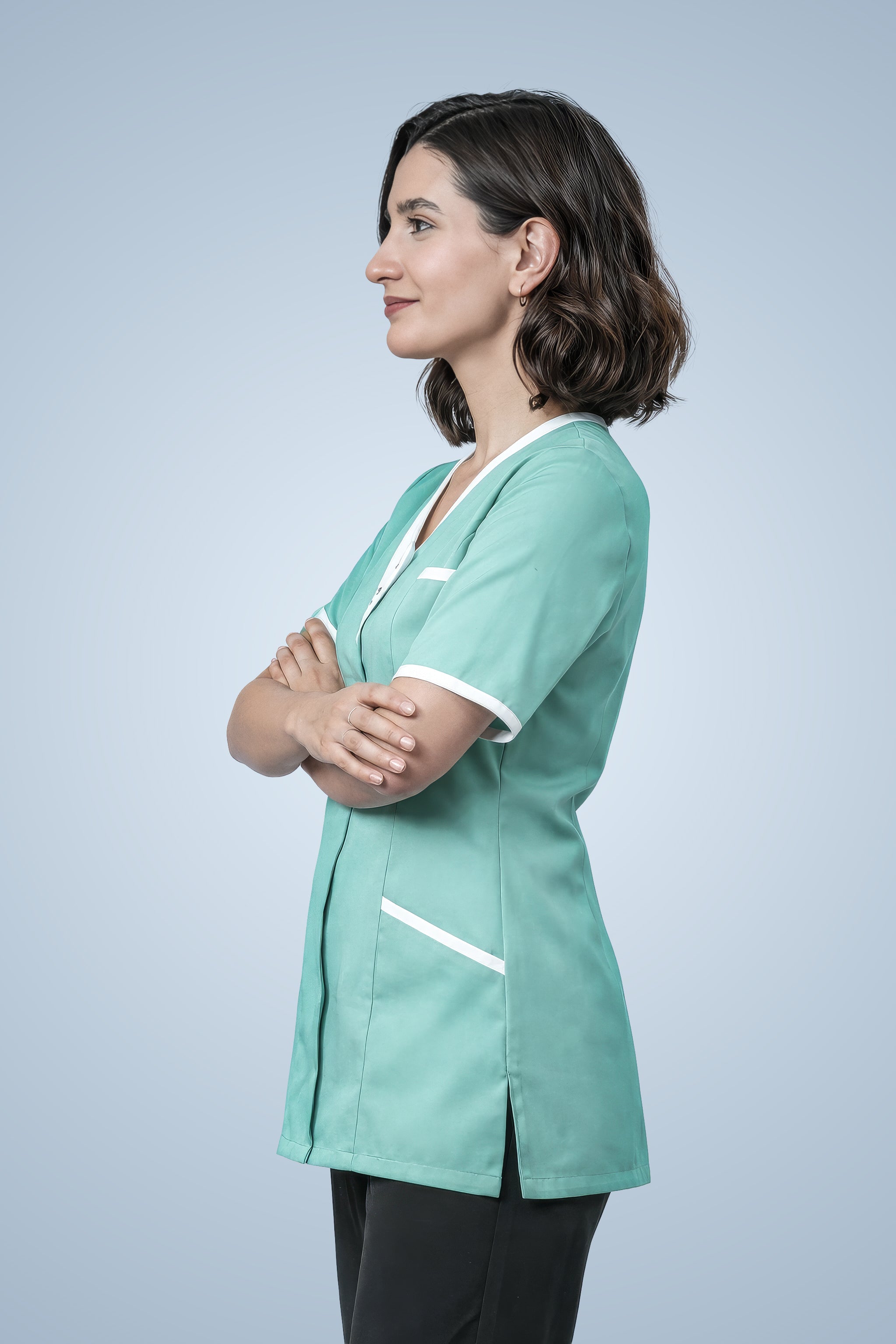 Belgravia Asymmetrical Tunic - Aqua & White