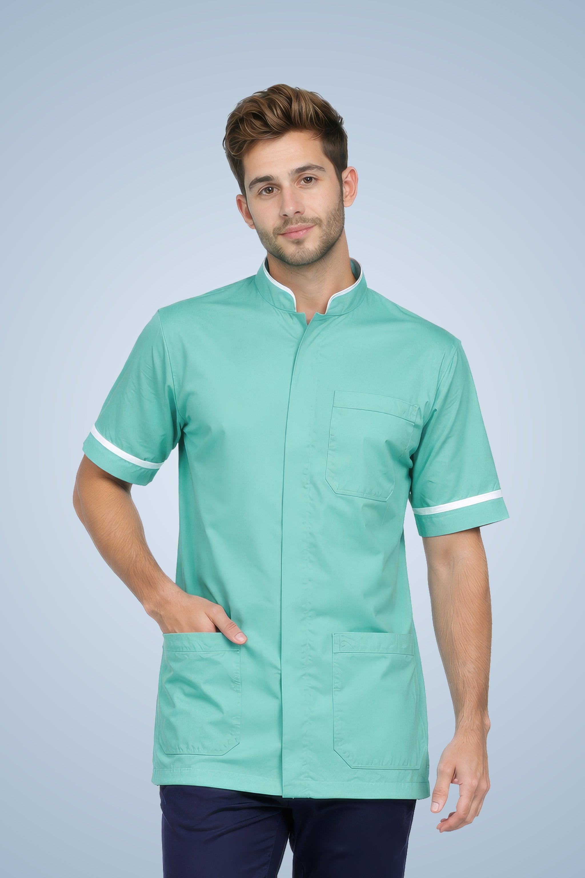 Woolwich Mandarin Tunic - Aqua & White
