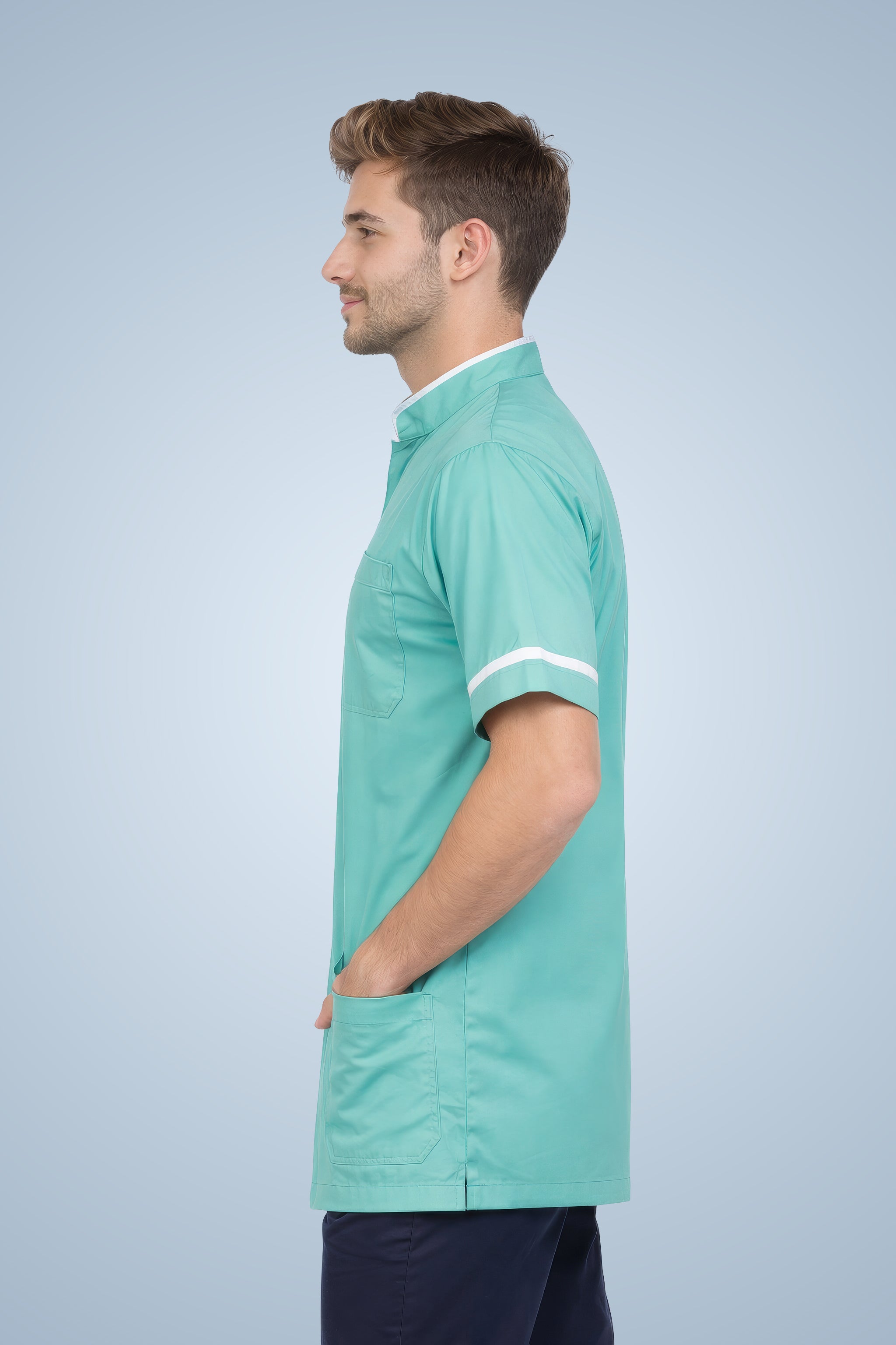 Woolwich Mandarin Tunic - Aqua & White