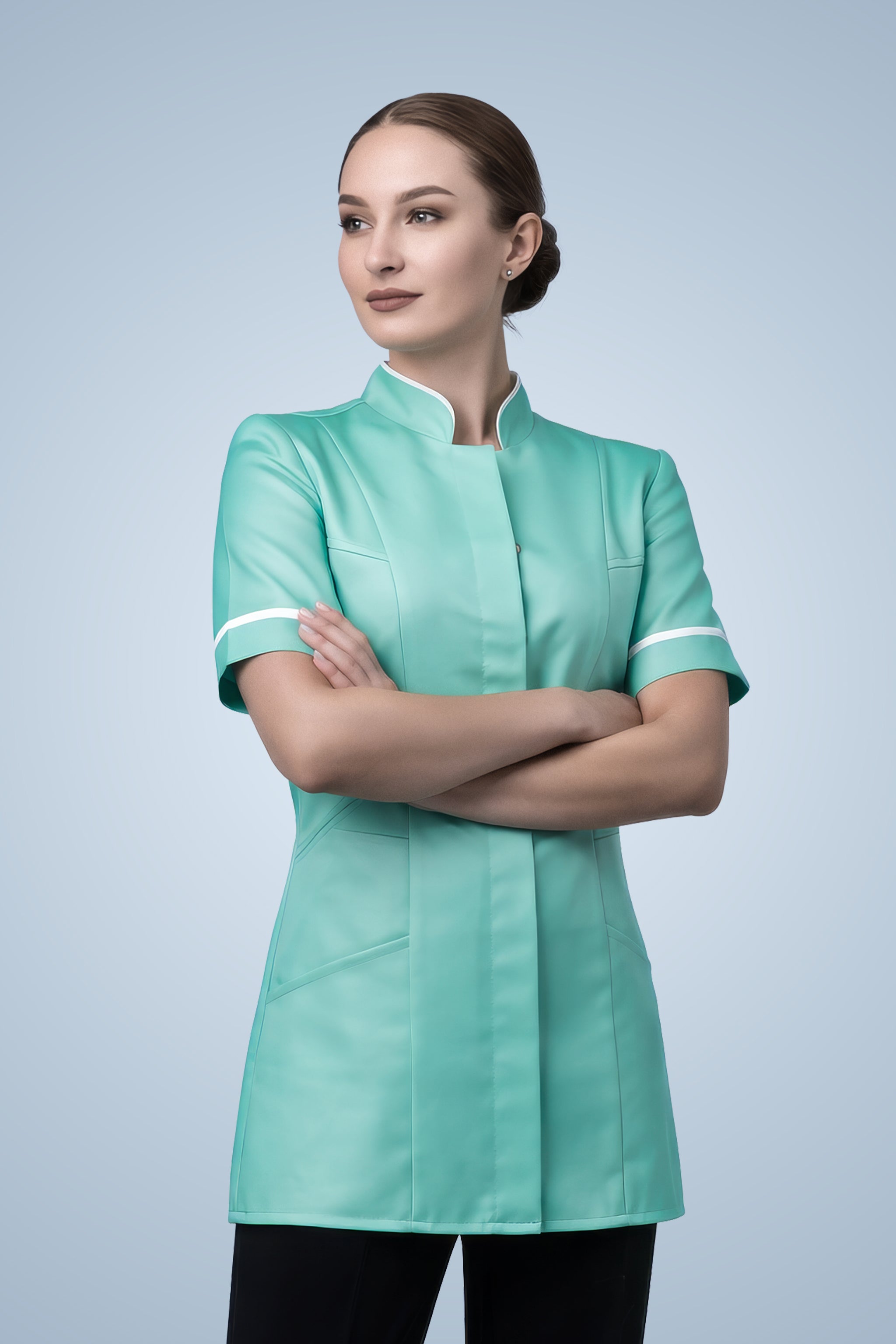 Brockley Mandarin Tunic - Aqua & White