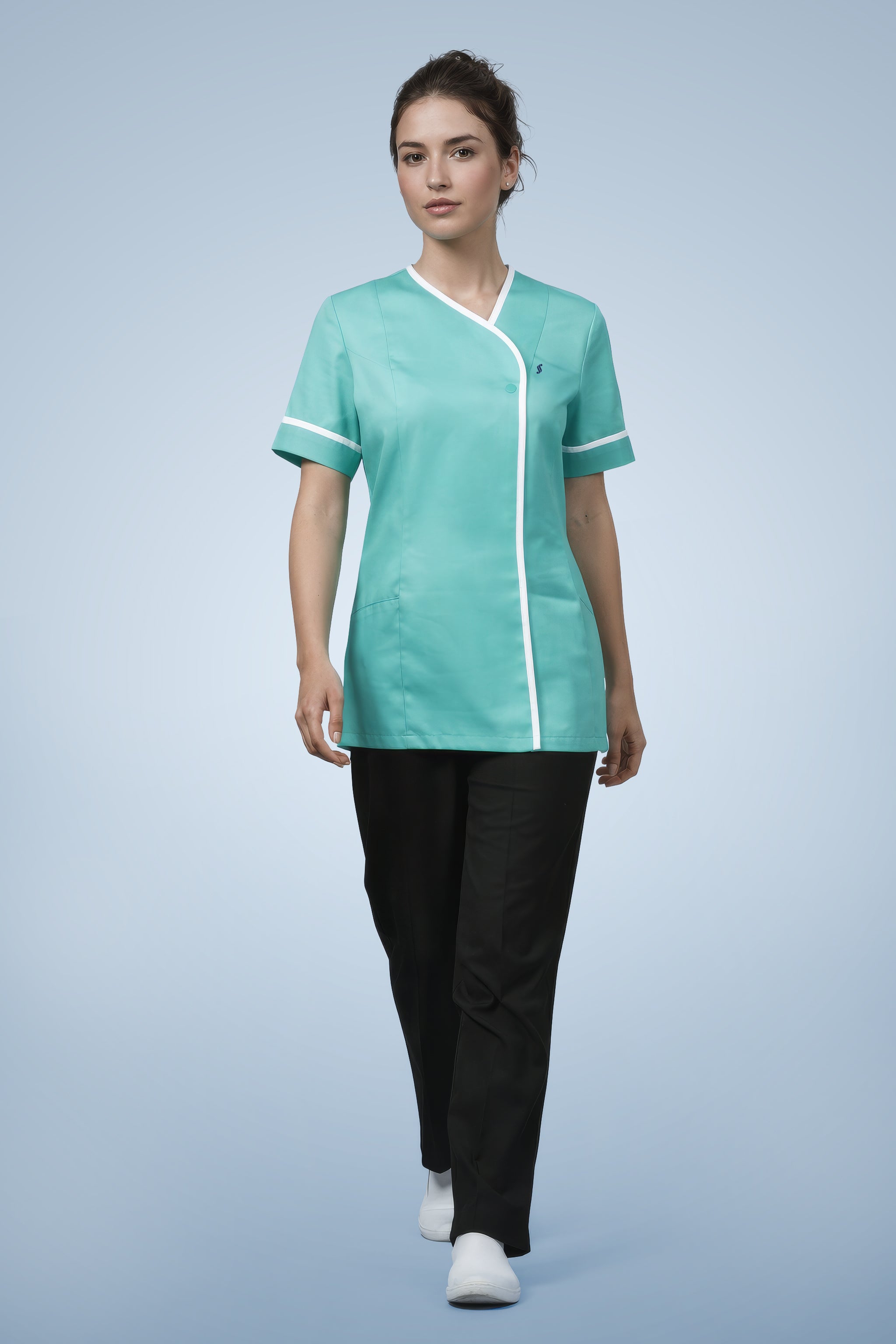 Lambeth Asymmetric Tunic - Aqua & White