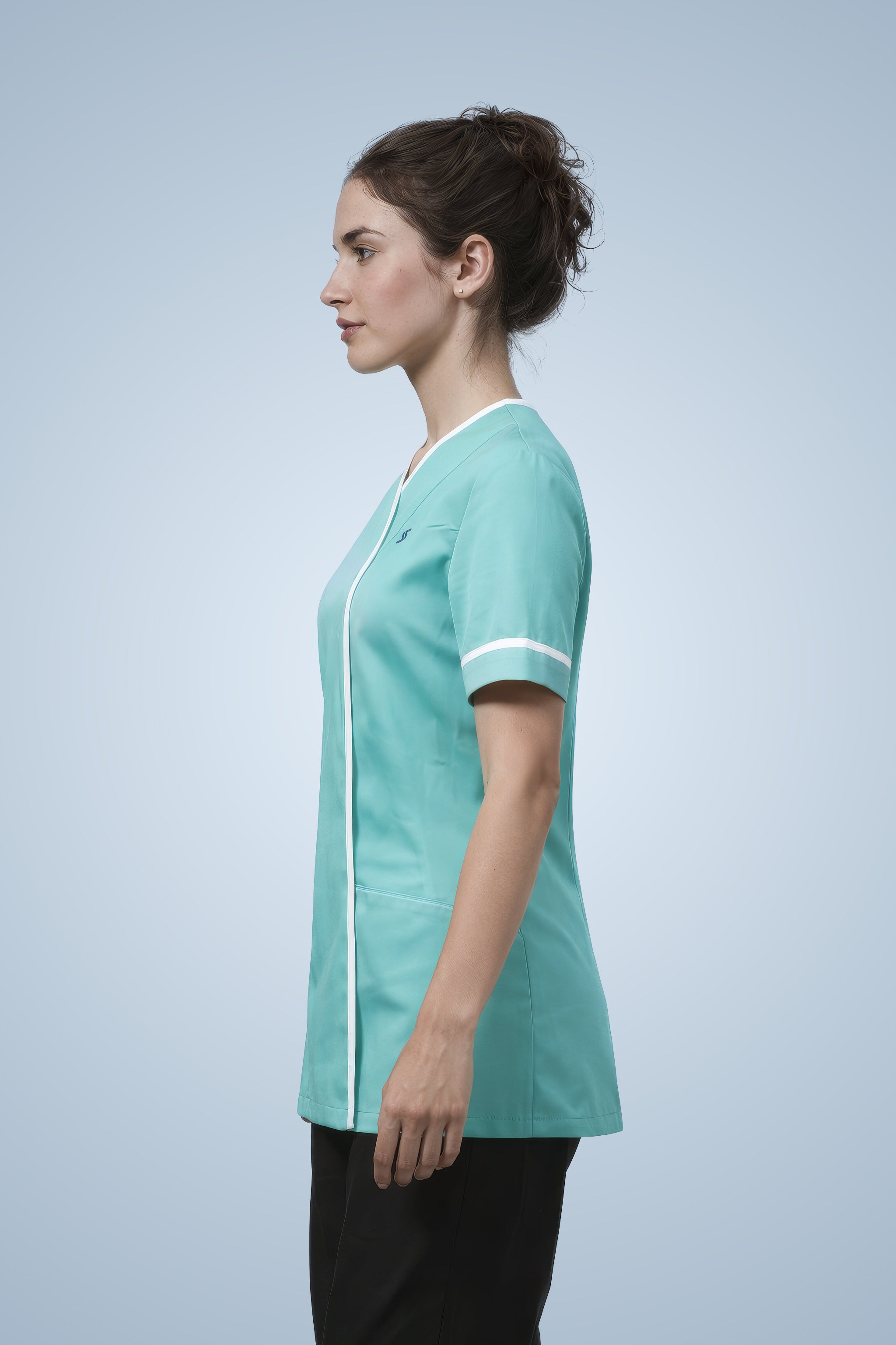 Lambeth Asymmetric Tunic - Aqua & White
