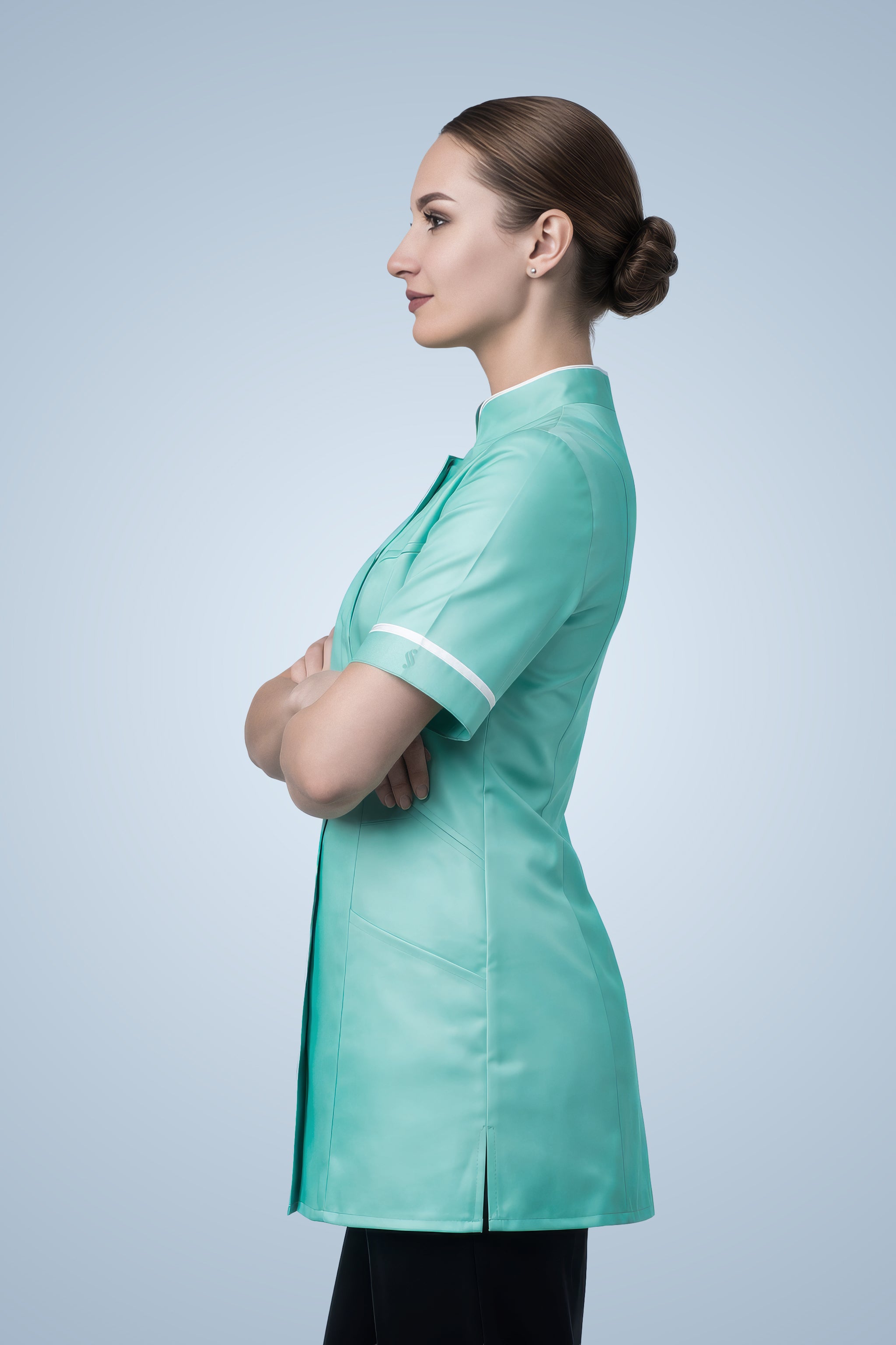 Brockley Mandarin Tunic - Aqua & White