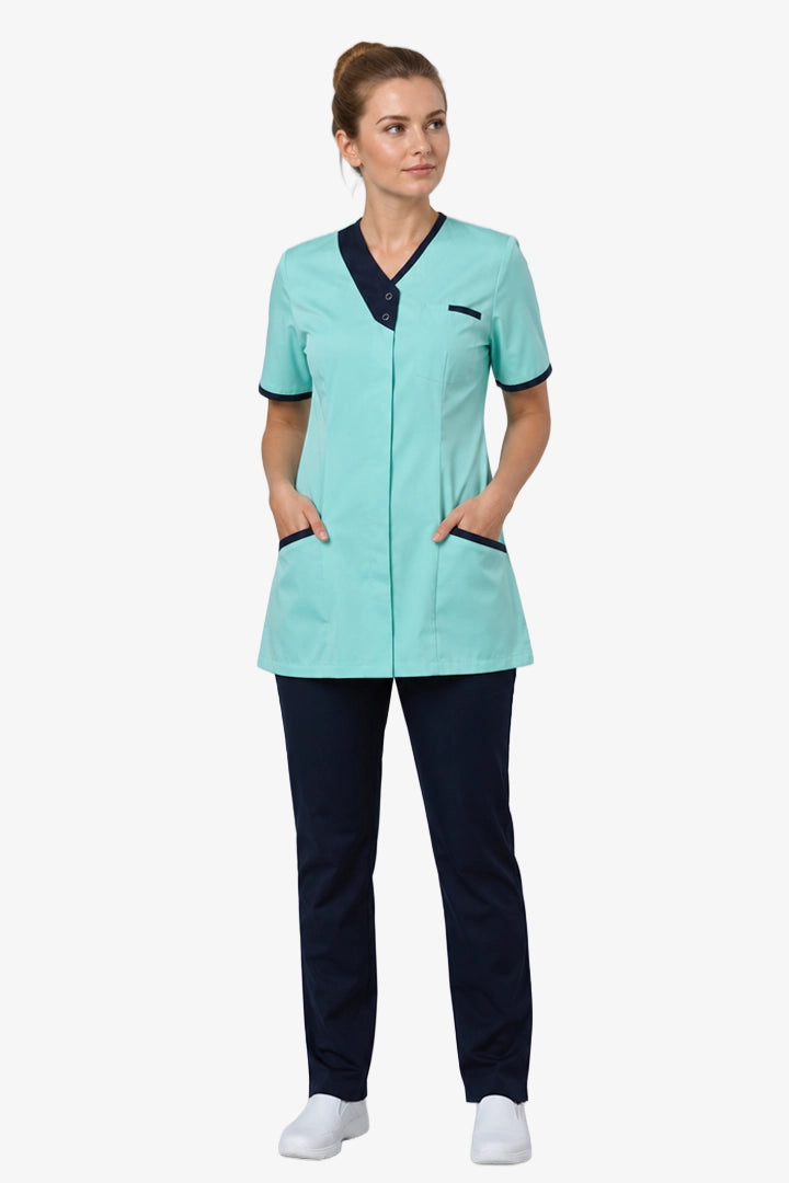 Belgravia Asymmetrical Tunic - Aqua & Navy Blue