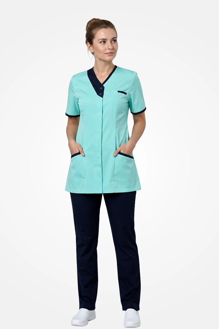 Belgravia Asymmetrical Tunic - Aqua & Navy Blue