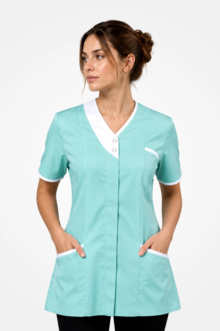 Belgravia Asymmetrical Tunic - Aqua & White