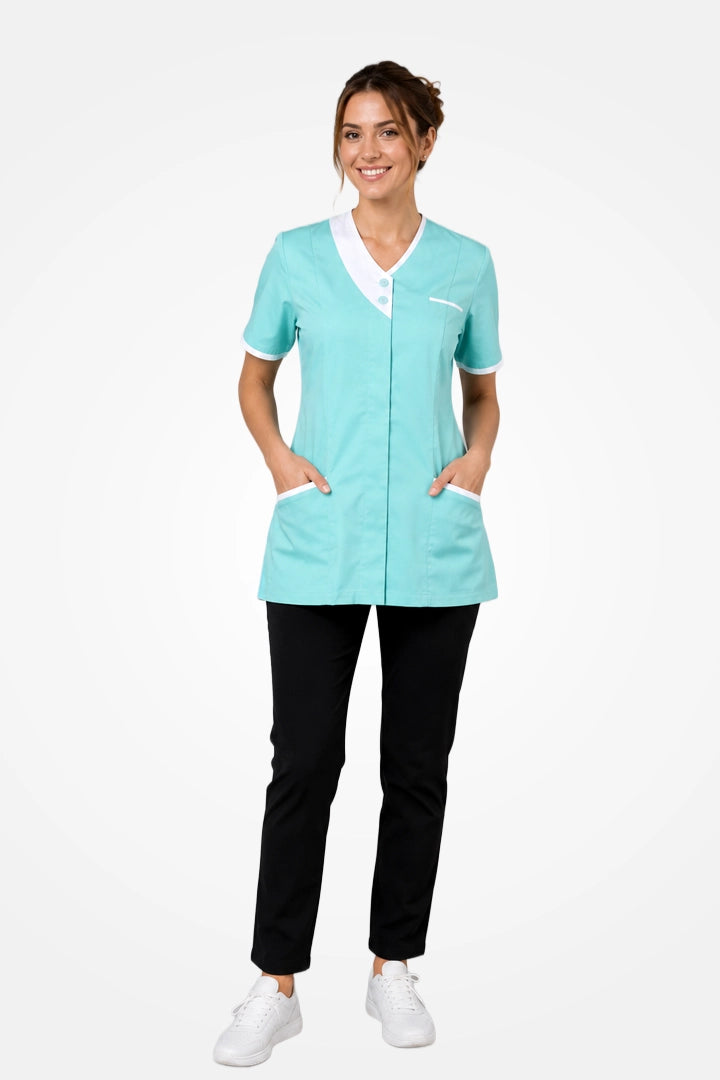 Belgravia Asymmetrical Tunic - Aqua & White