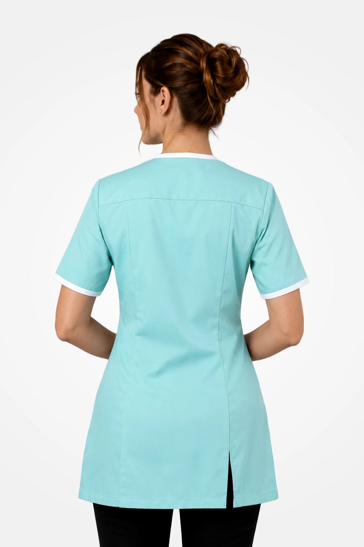 Belgravia Asymmetrical Tunic - Aqua & White