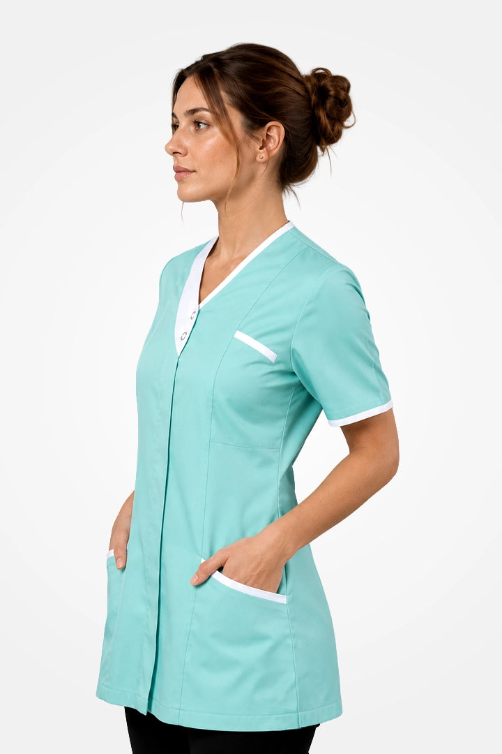 Belgravia Asymmetrical Tunic - Aqua & White