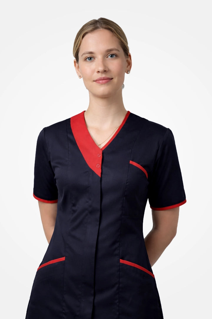 Belgravia Asymmetrical Tunic - Navy Blue & Red