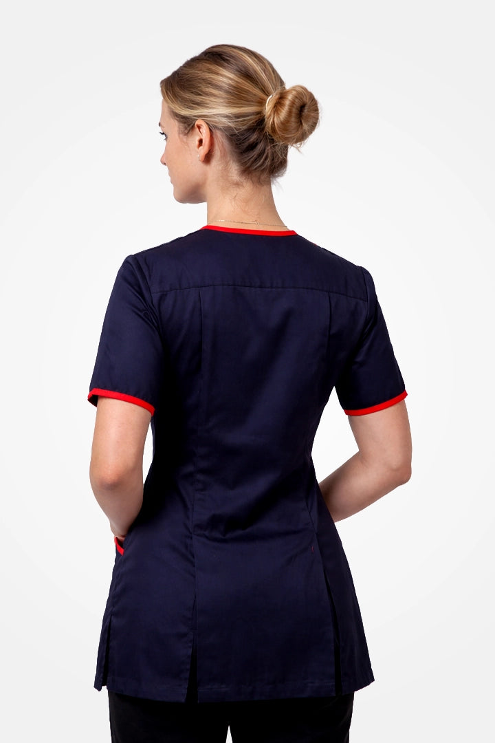 Belgravia Asymmetrical Tunic - Navy Blue & Red