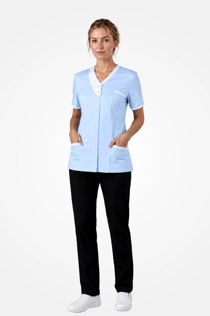 Belgravia Asymmetrical Tunic - Sky Blue & White
