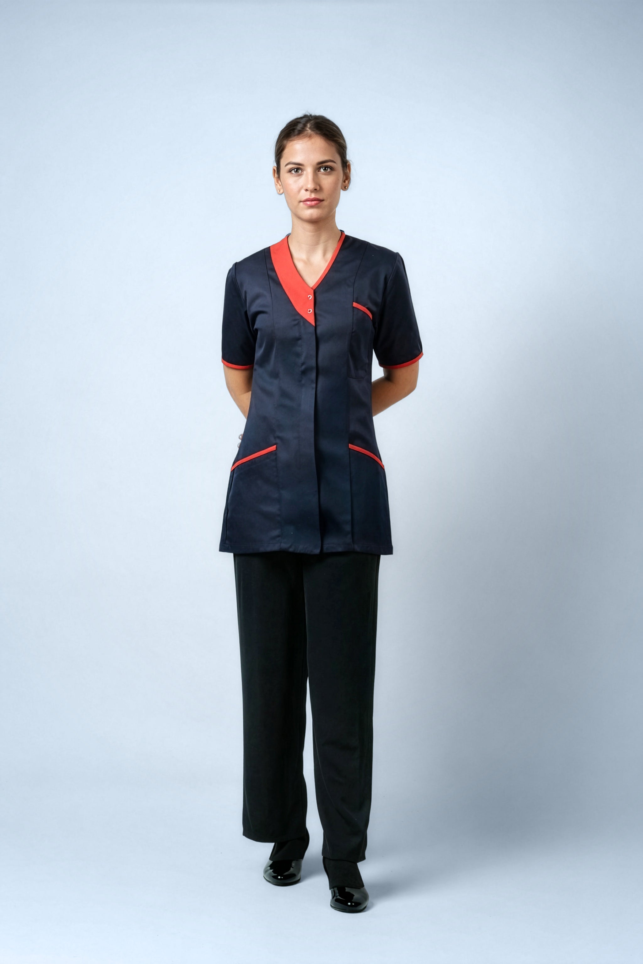 Belgravia Asymmetrical Tunic - Navy Blue & Red