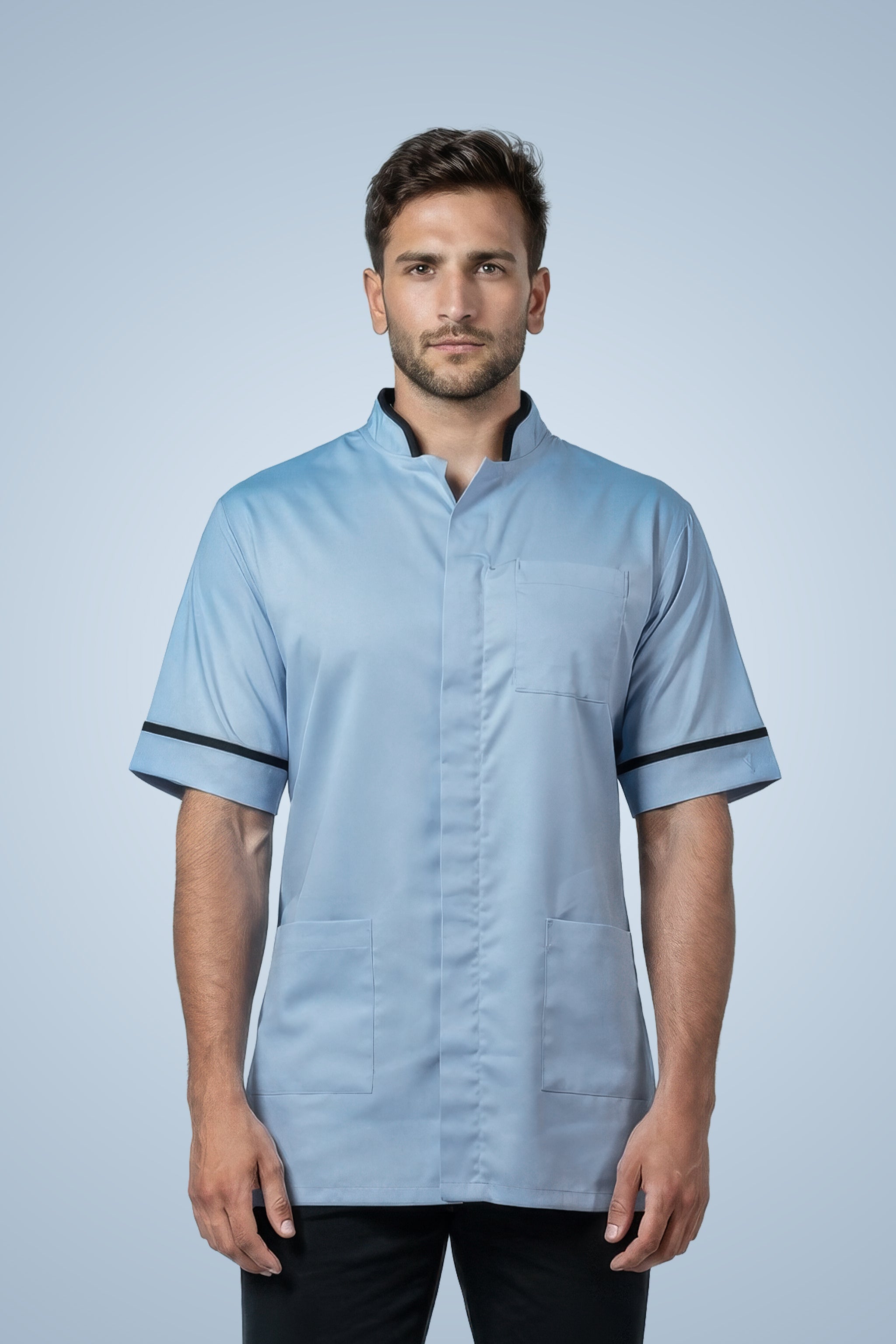 Woolwich Mandarin Tunic - Sky Blue & Navy Blue