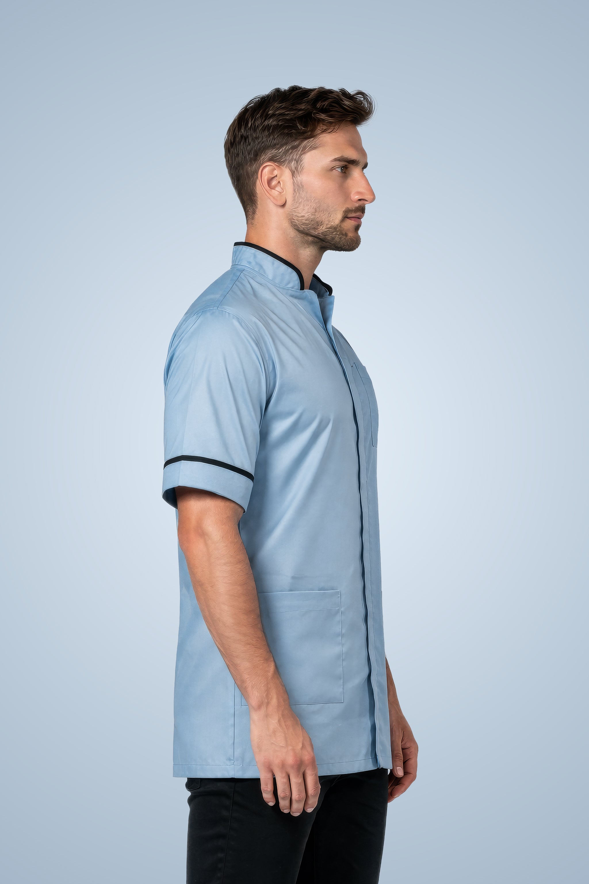 Woolwich Mandarin Tunic - Sky Blue & Navy Blue