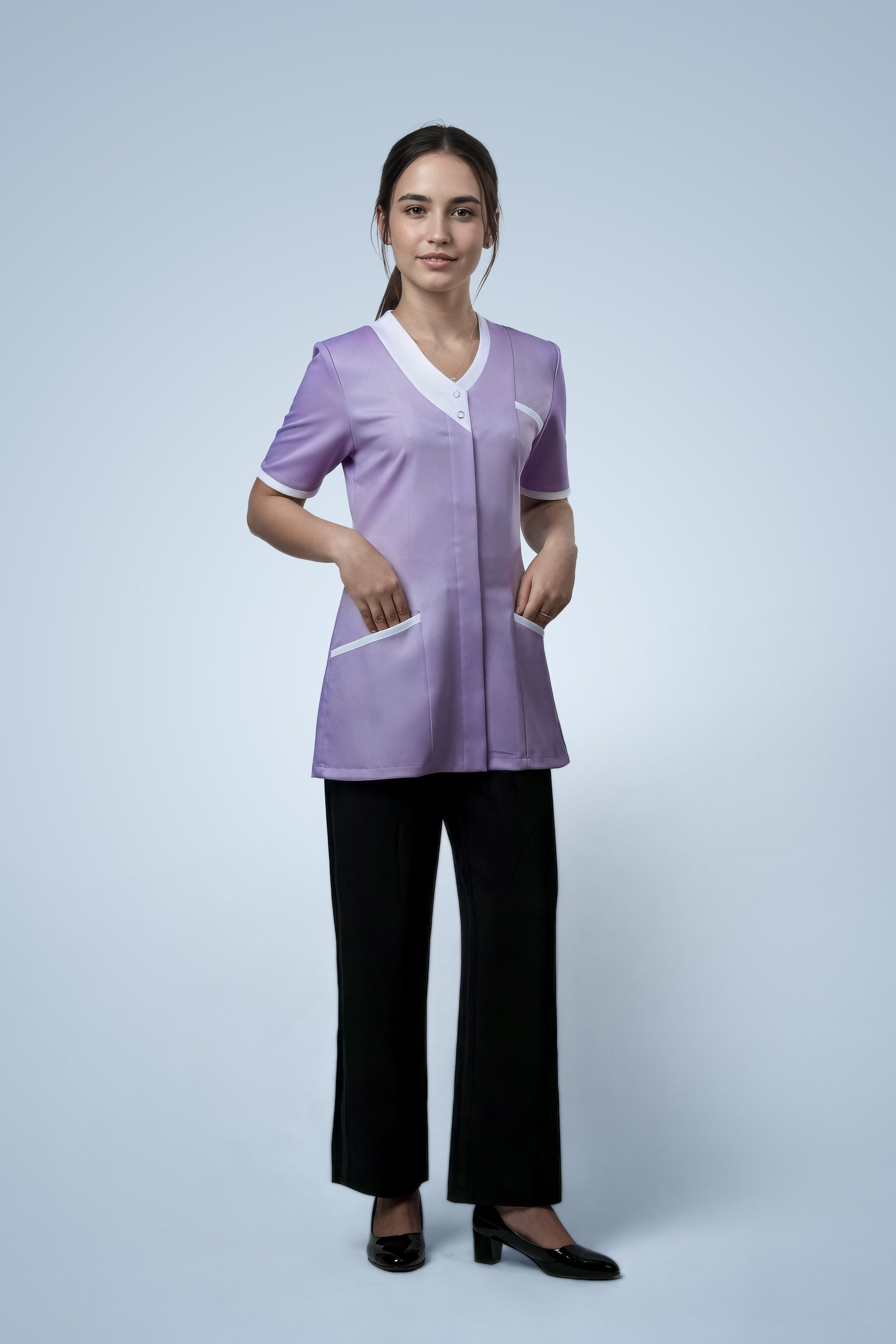 Belgravia Asymmetrical Tunic - Lilac & White