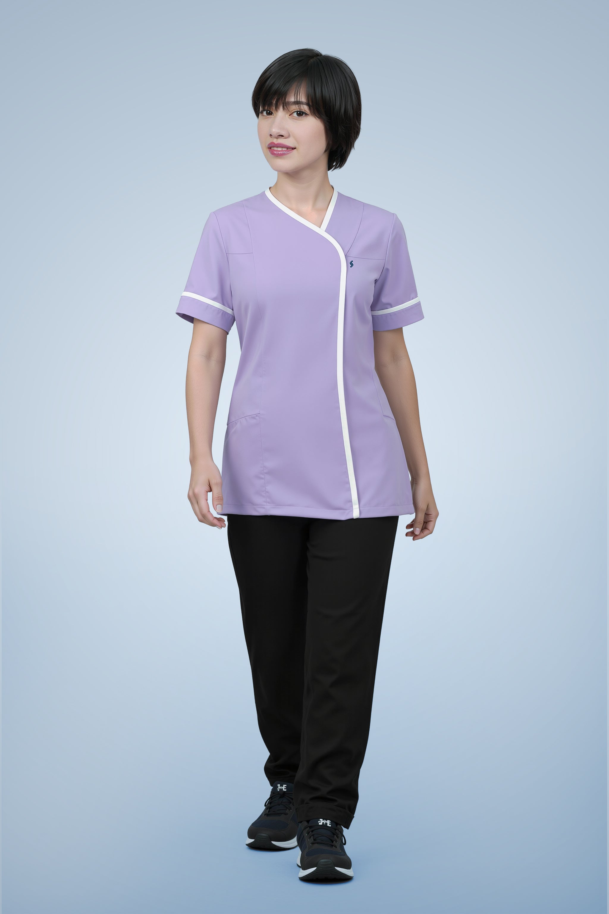 Lambeth Asymmetric Tunic - Lilac & White