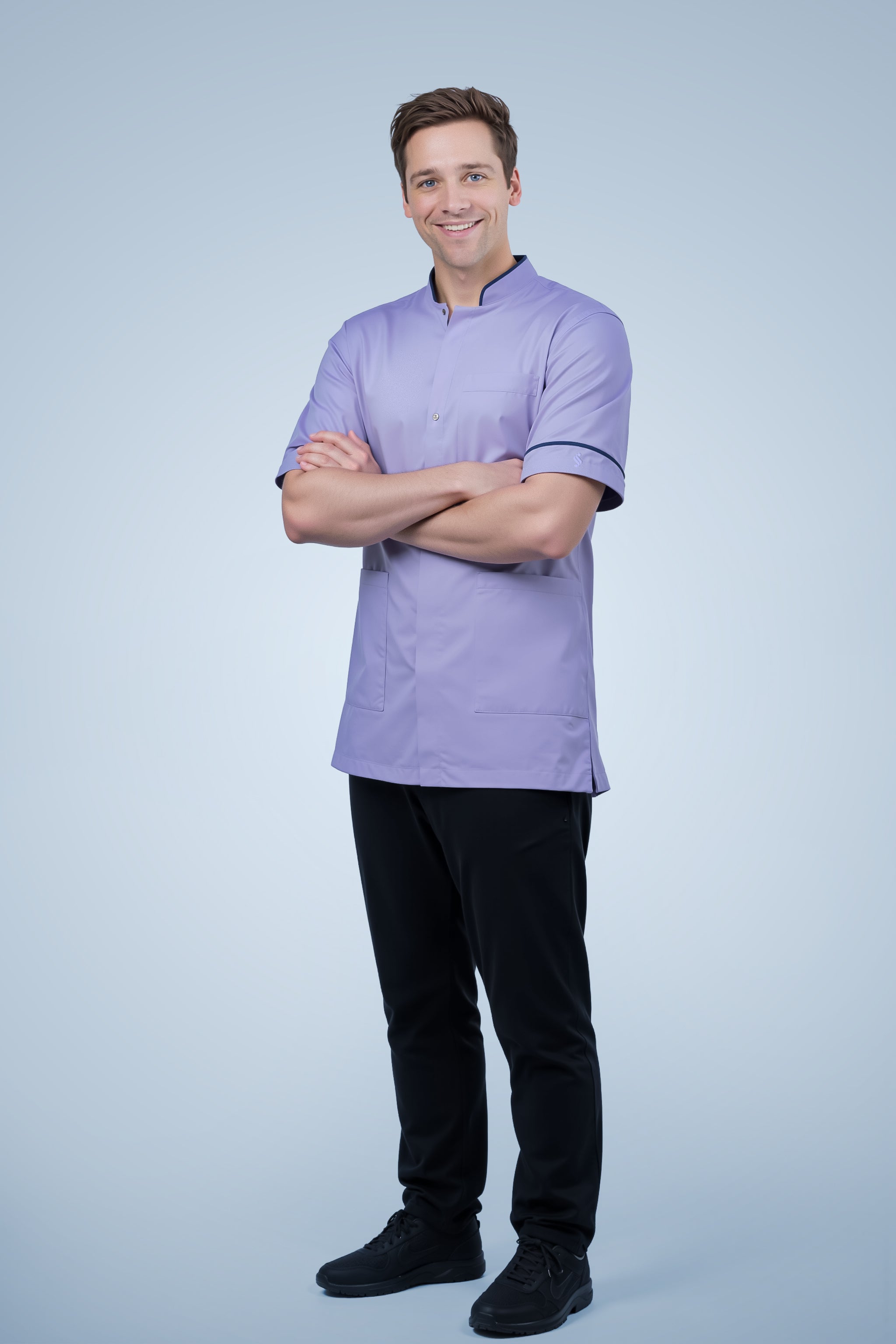 Woolwich Mandarin Tunic - Lilac & Navy Blue