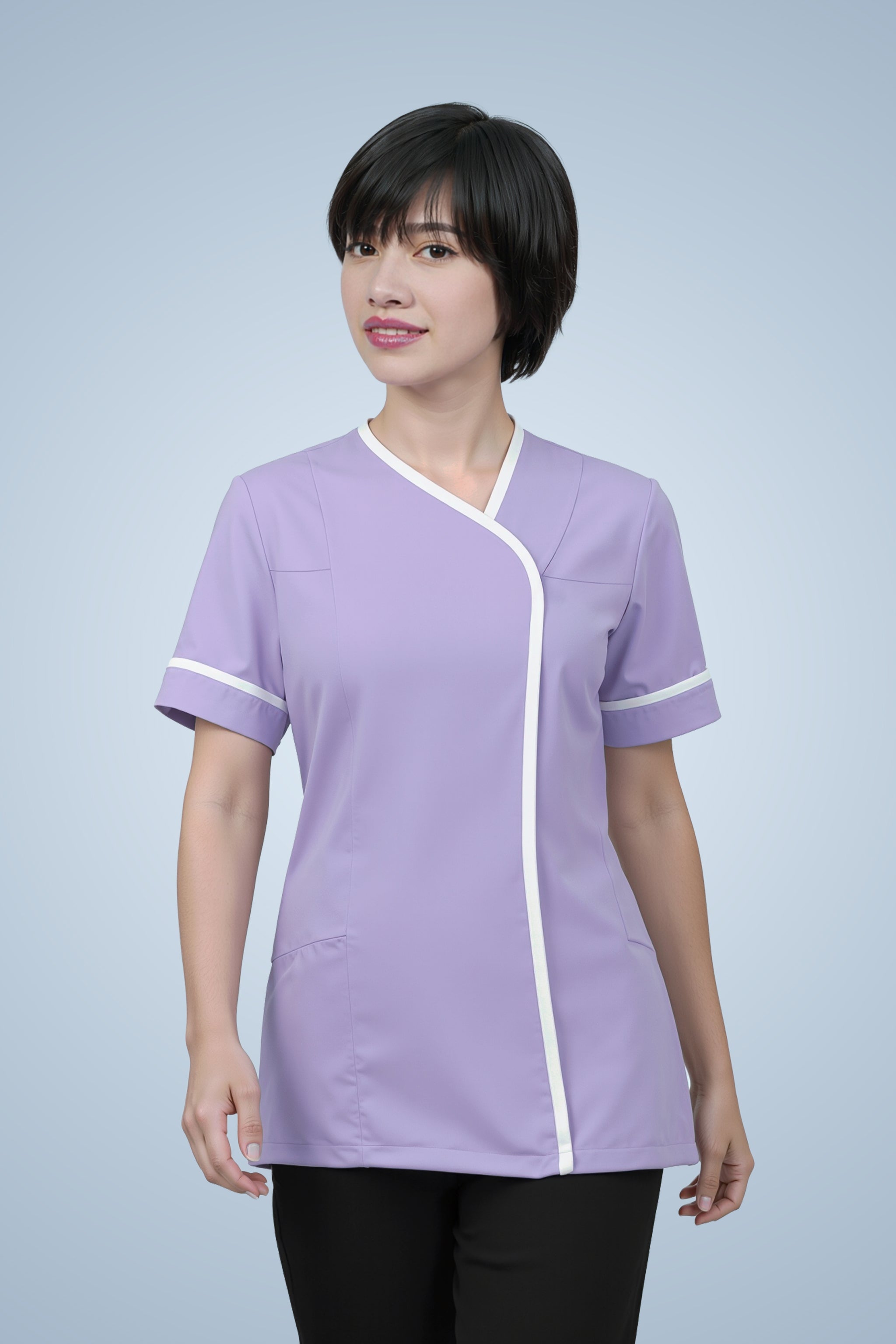 Lambeth Asymmetric Tunic - Lilac & White