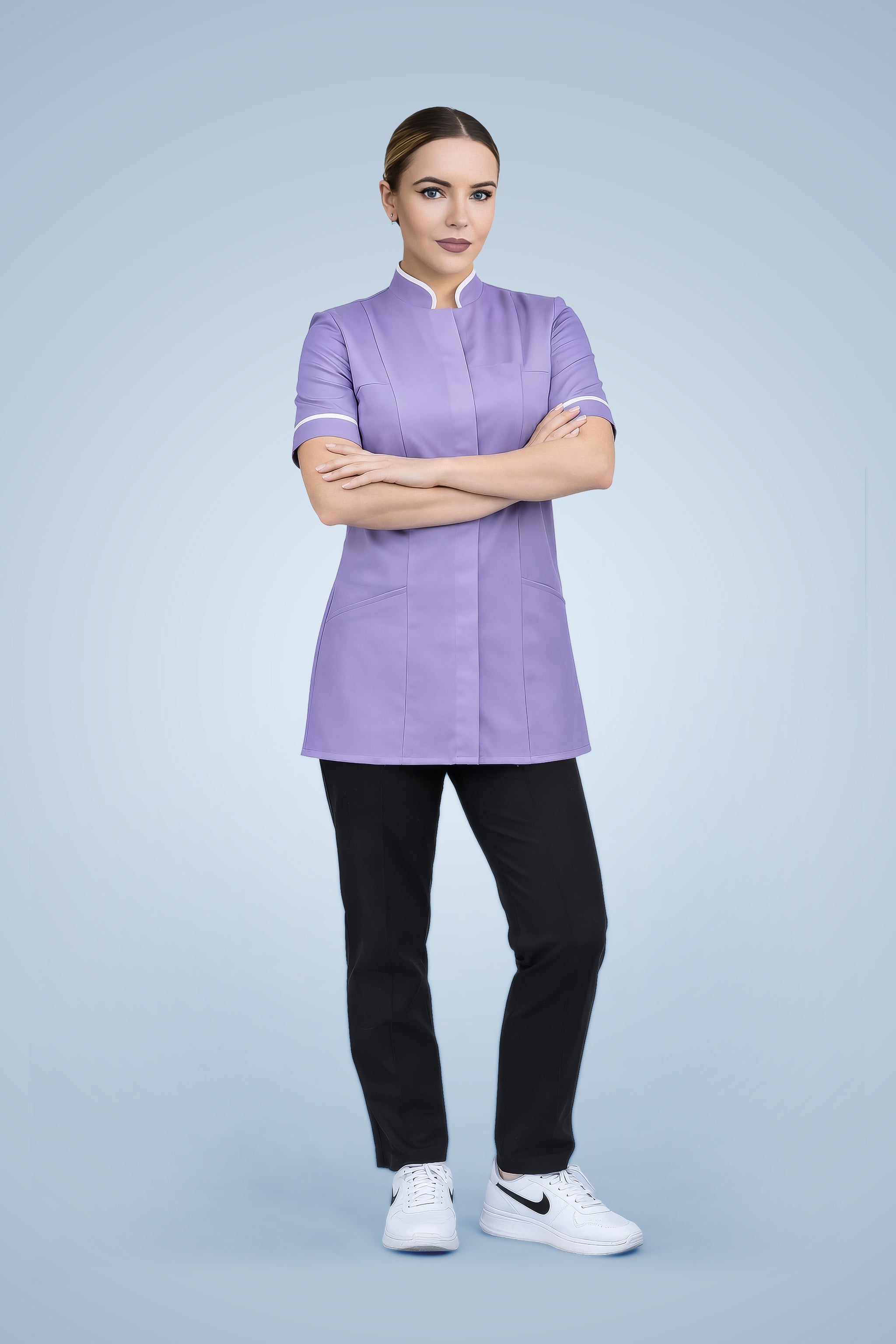 Brockley Mandarin Tunic - Lilac & White