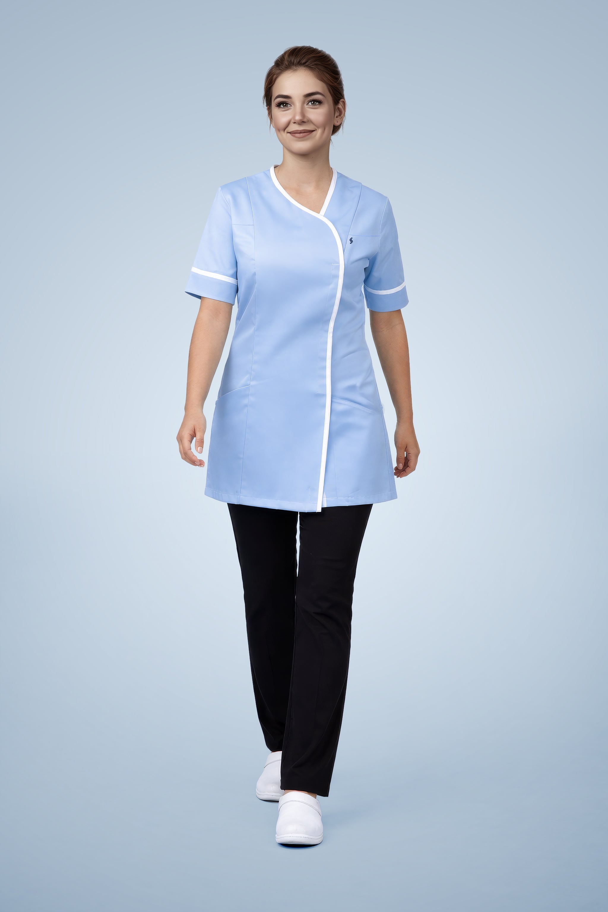 Lambeth Asymmetric Tunic - Sky & White