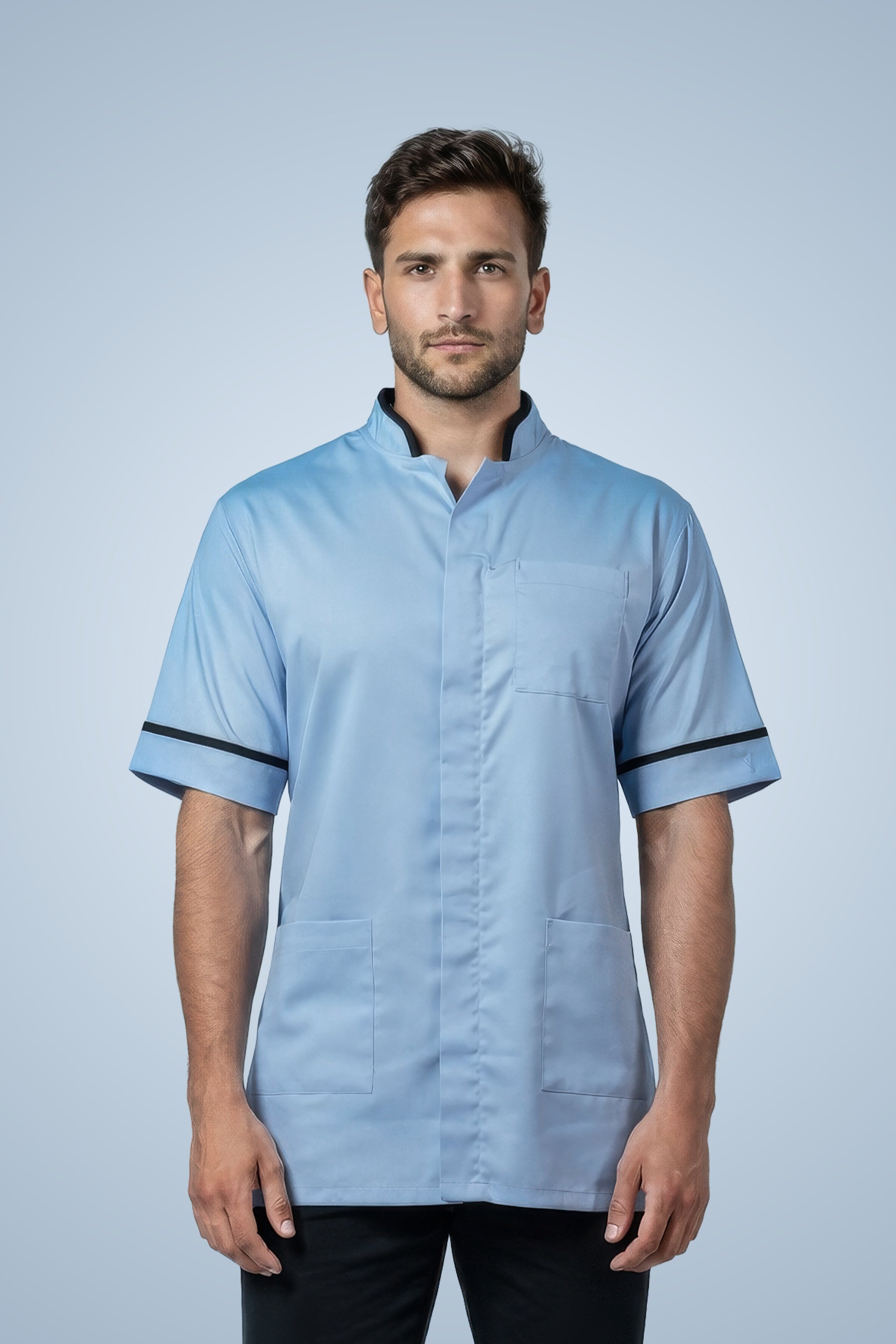 Woolwich Mandarin Tunic - Sky Blue & Navy Blue