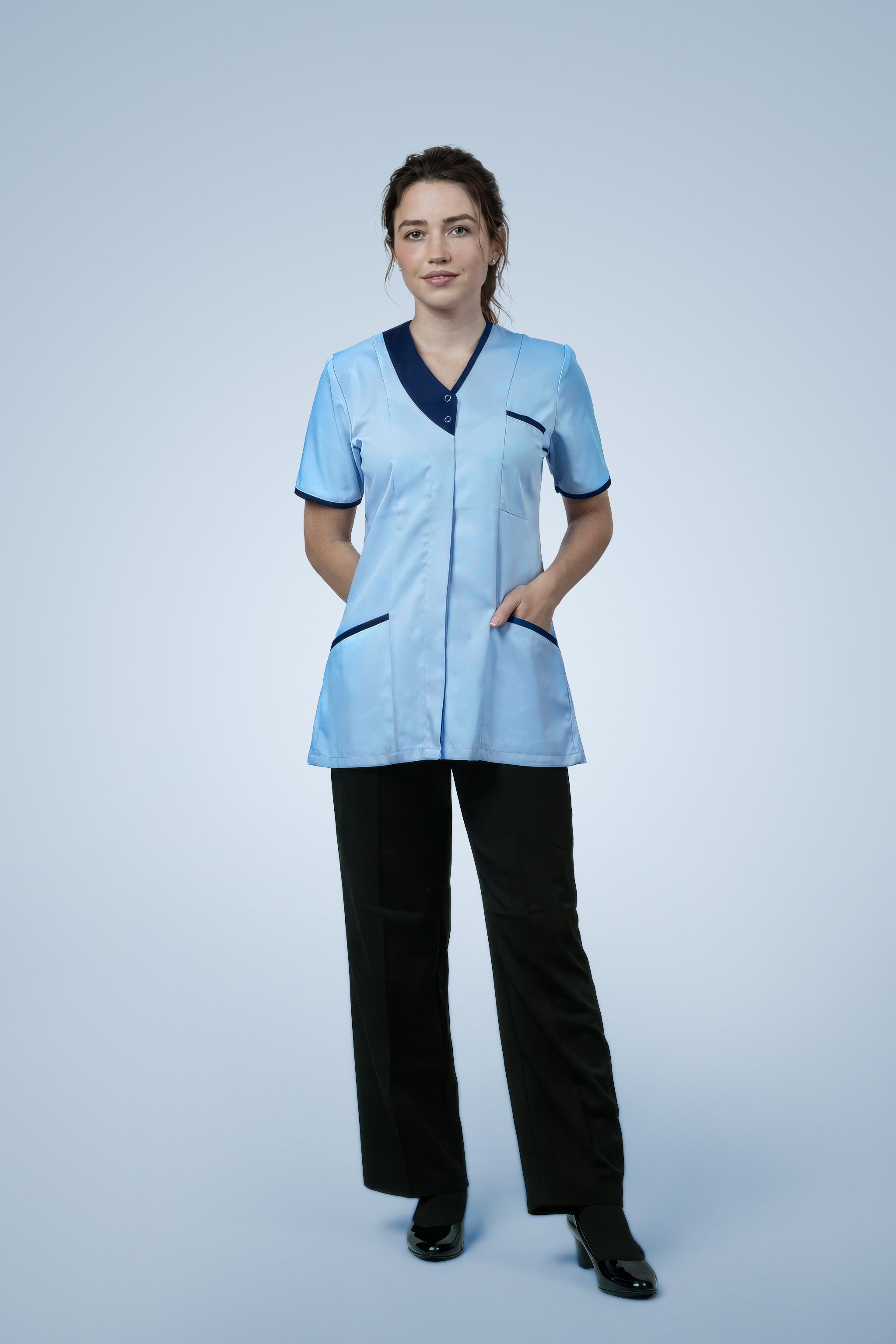 Belgravia Asymmetrical Tunic - Sky Blue & Navy Blue