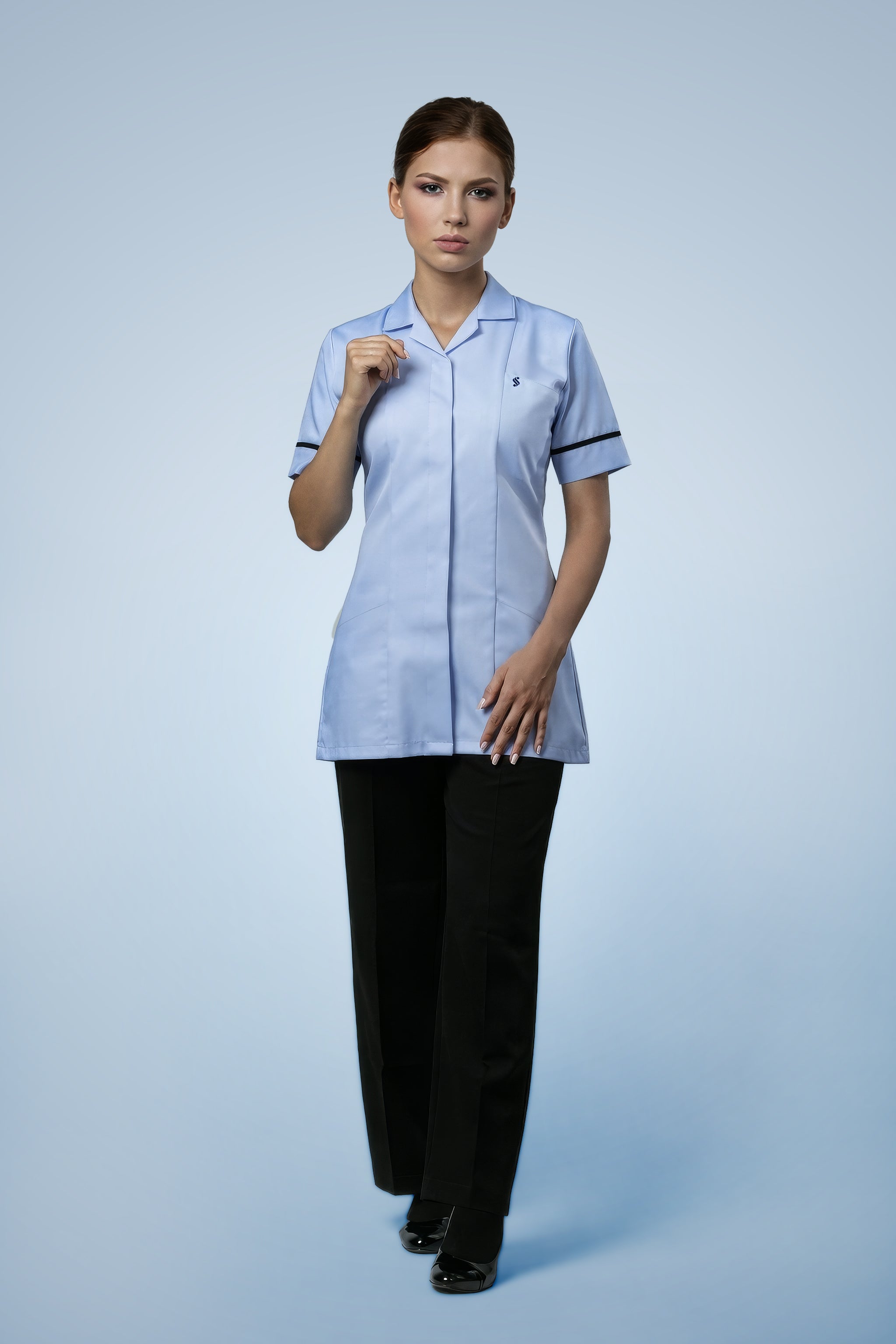 Leyton Classic Tunic - Sky  Blue & Navy