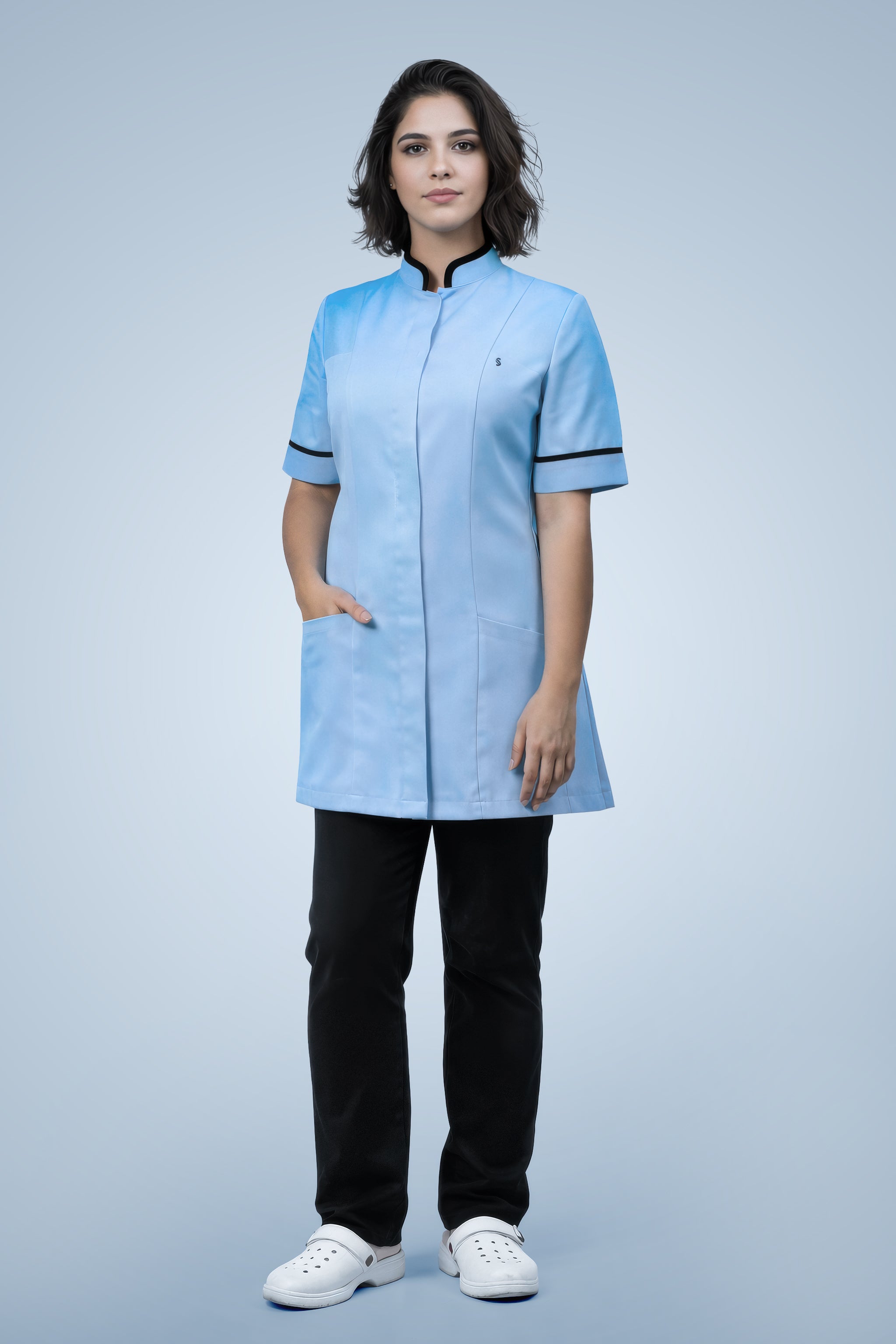 Brockley Mandarin Tunic - Sky Blue & Navy Blue