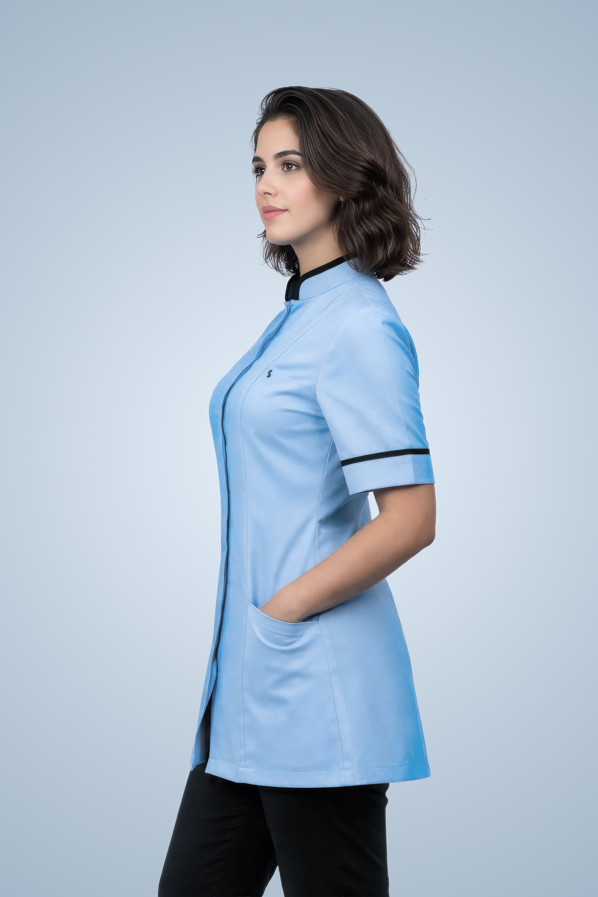 Brockley Mandarin Tunic - Sky Blue & Navy Blue