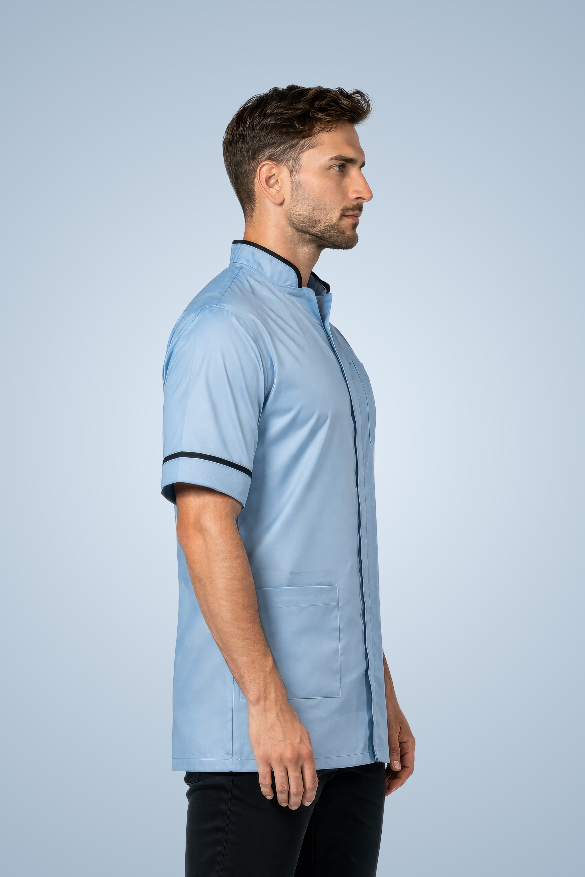 Woolwich Mandarin Tunic - Sky Blue & Navy Blue