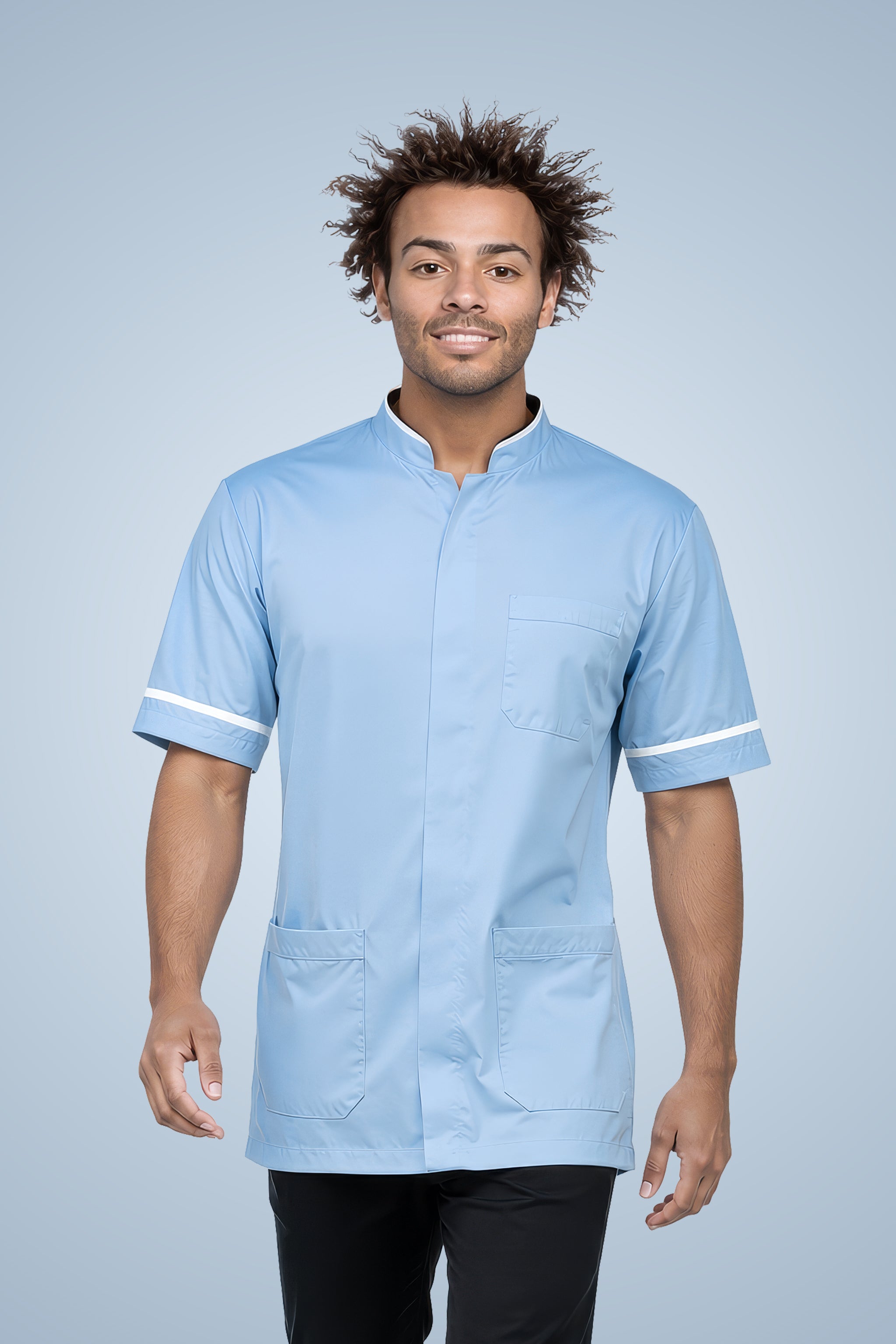 Woolwich Mandarin Tunic - Sky Blue & White