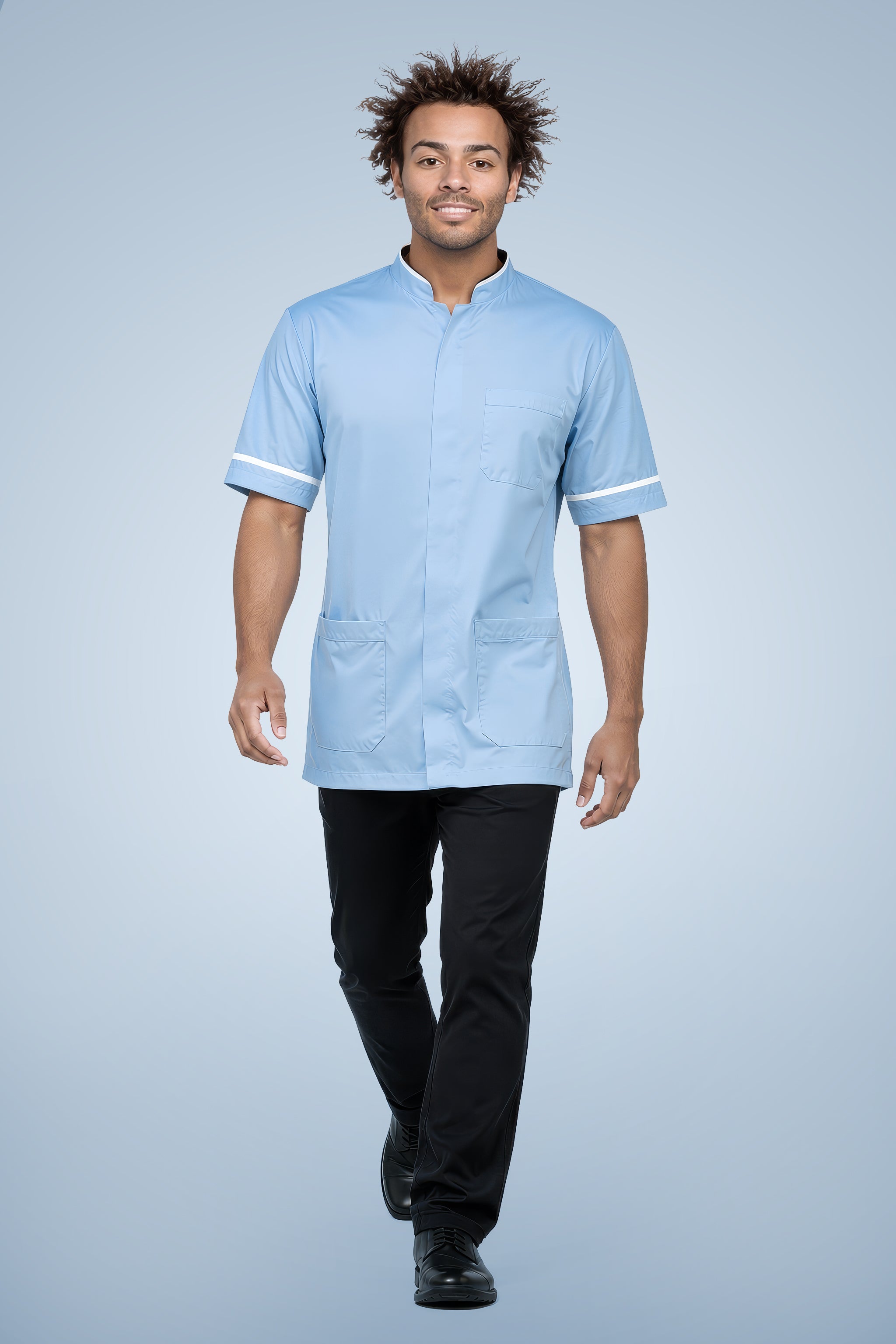 Woolwich Mandarin Tunic - Sky Blue & White