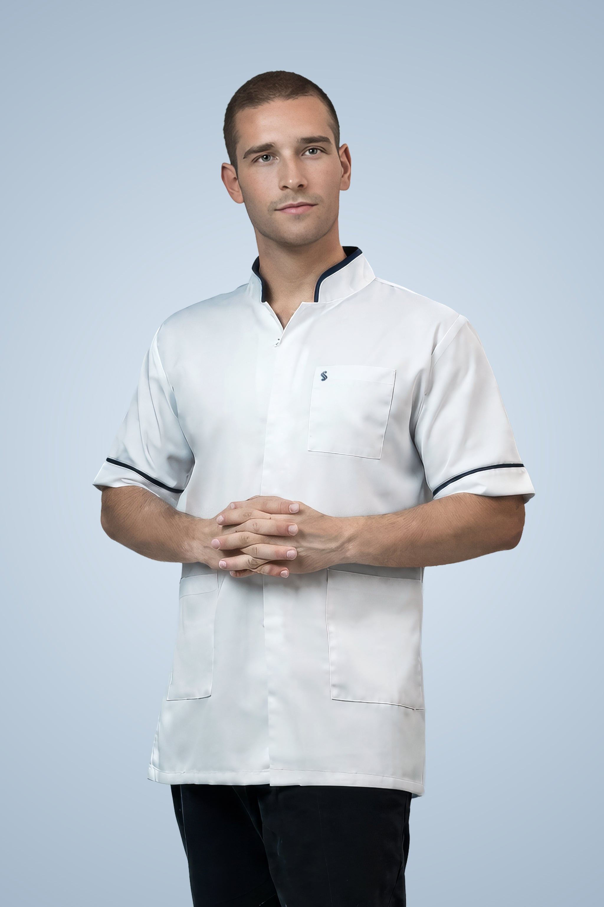 Woolwich Mandarin Tunic - White & Navy Blue