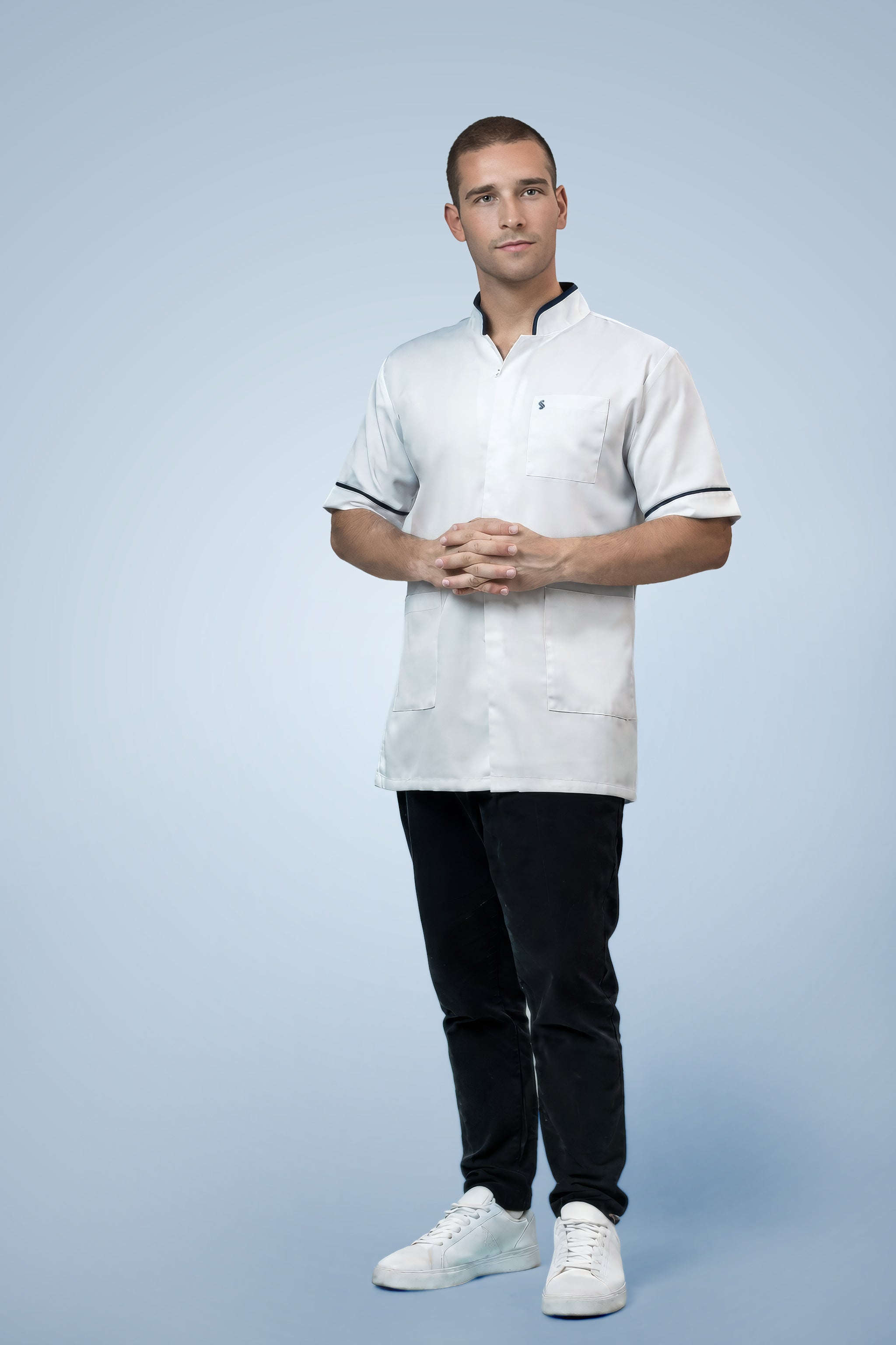 Woolwich Mandarin Tunic - White & Navy Blue