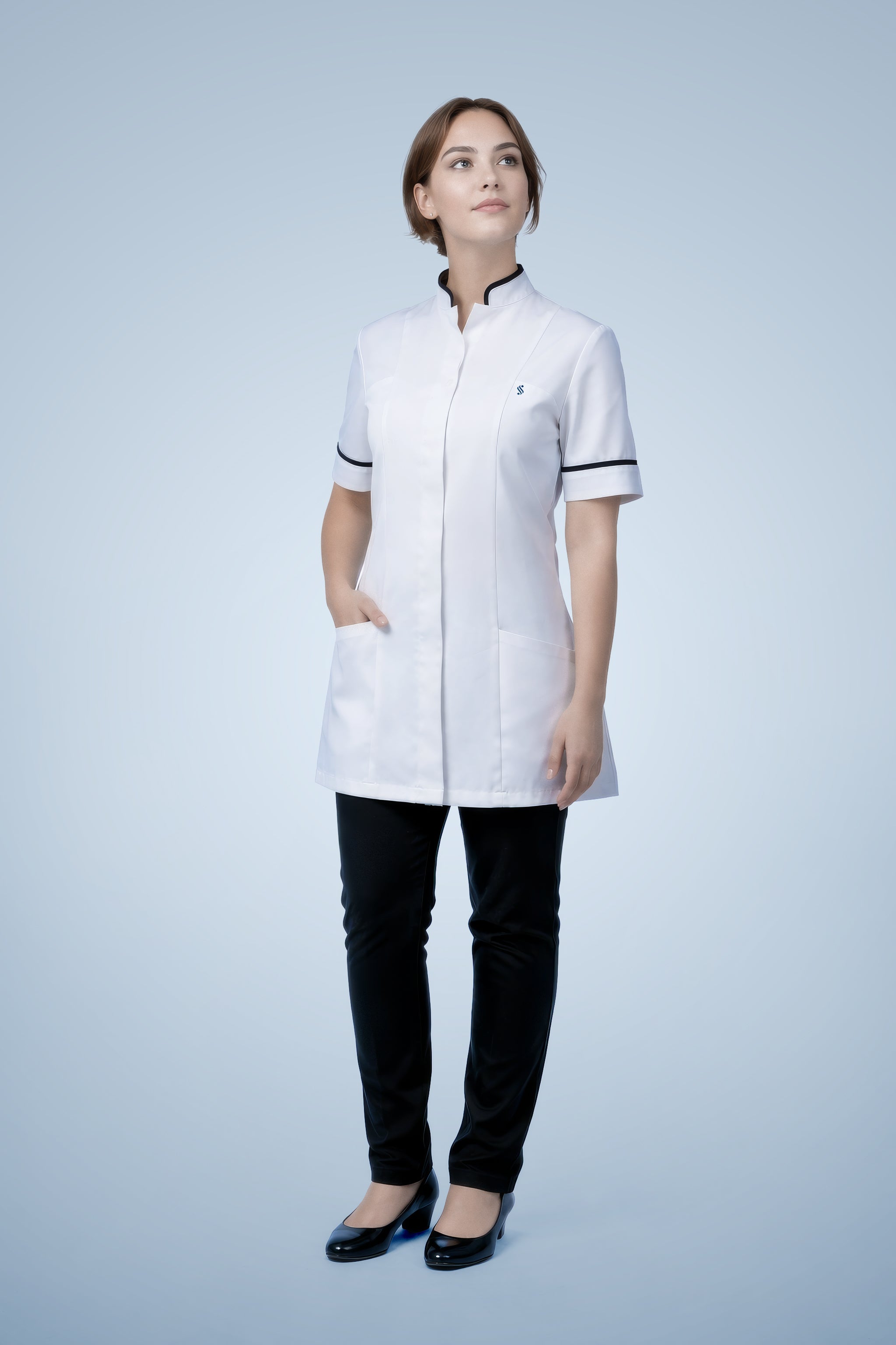 Brockley Mandarin Tunic - White & Navy Blue