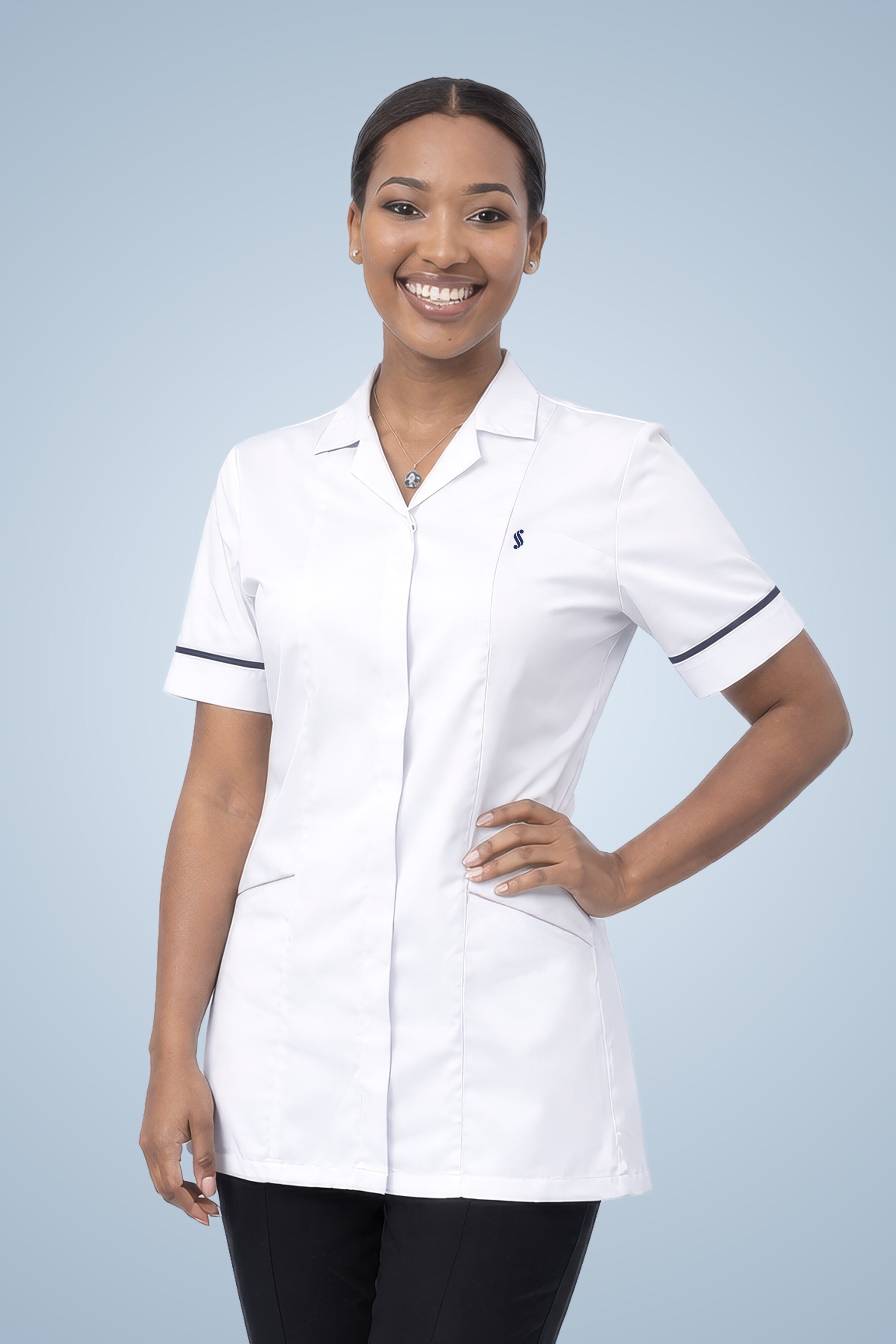 Leyton Classic Tunic - White & Navy Blue