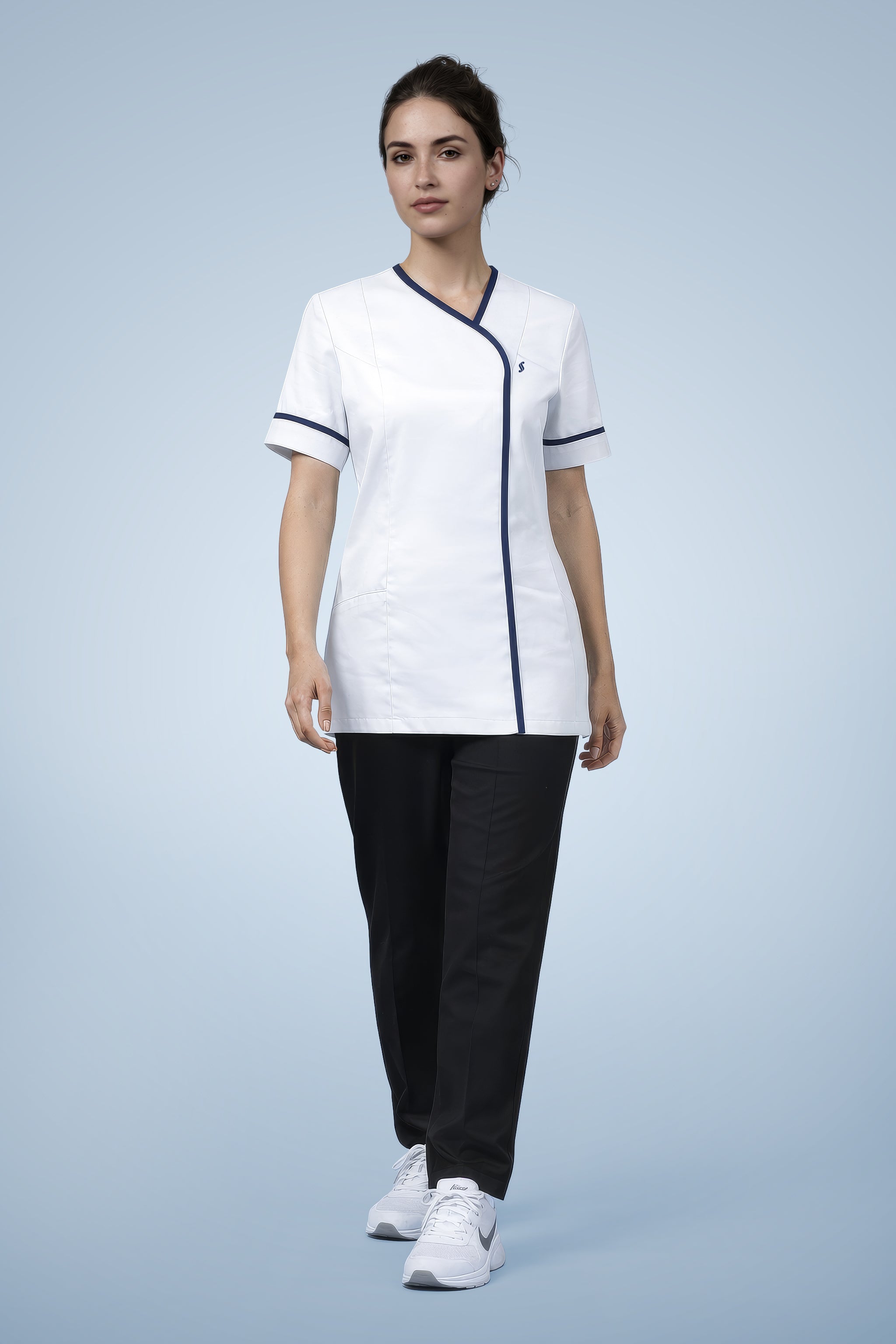 Lambeth Asymmetric Tunic - White & Navy Blue