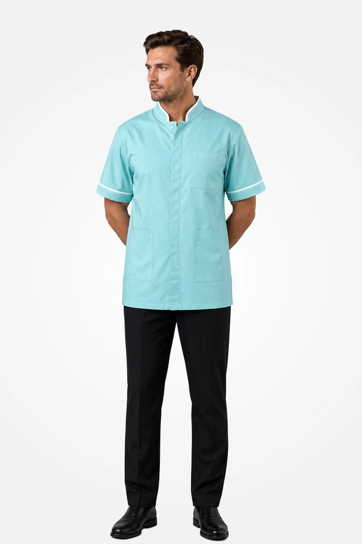 Woolwich Mandarin Tunic - Aqua & White