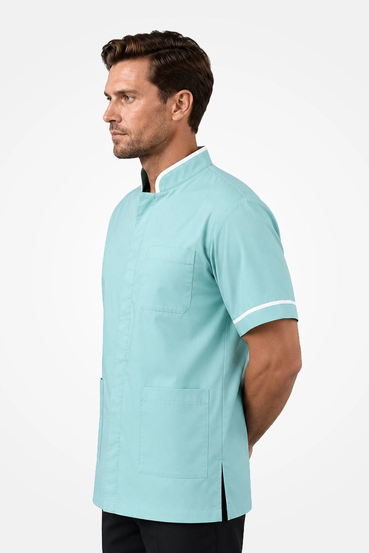 Woolwich Mandarin Tunic - Aqua & White