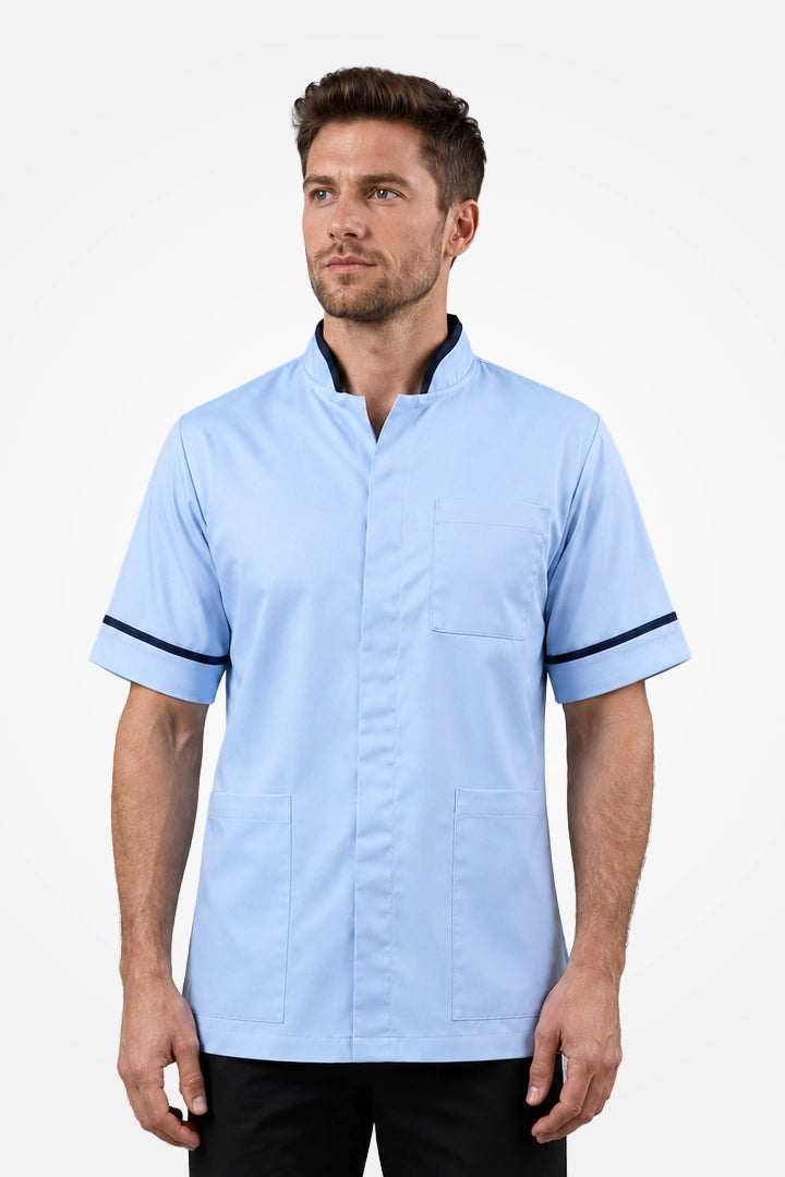 Woolwich Mandarin Tunic - Sky Blue & Navy Blue