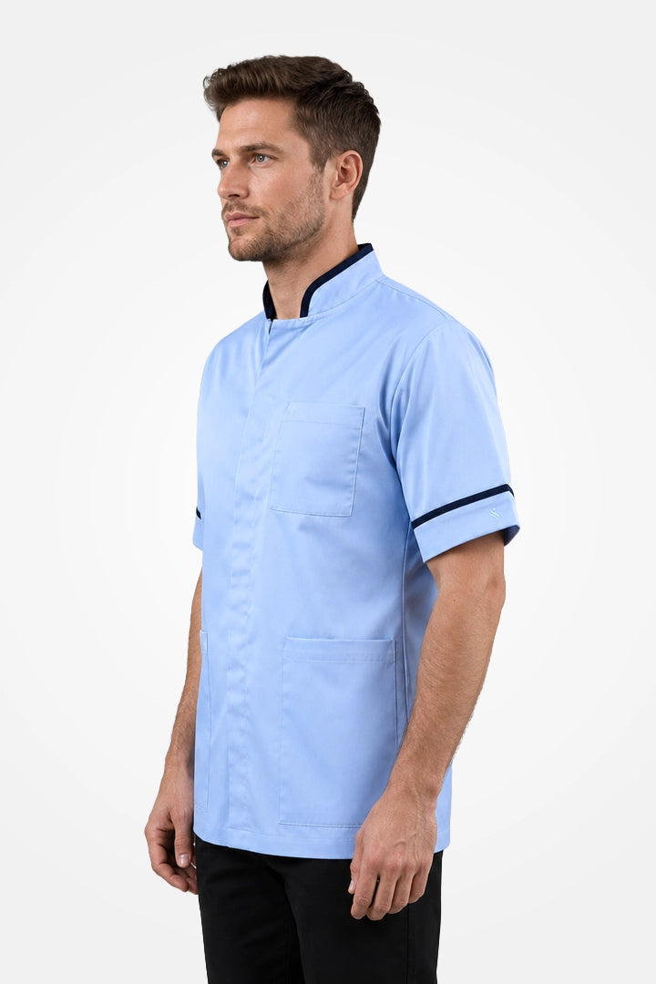 Woolwich Mandarin Tunic - Sky Blue & Navy Blue