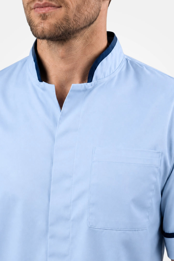 Woolwich Mandarin Tunic - Sky Blue & Navy Blue